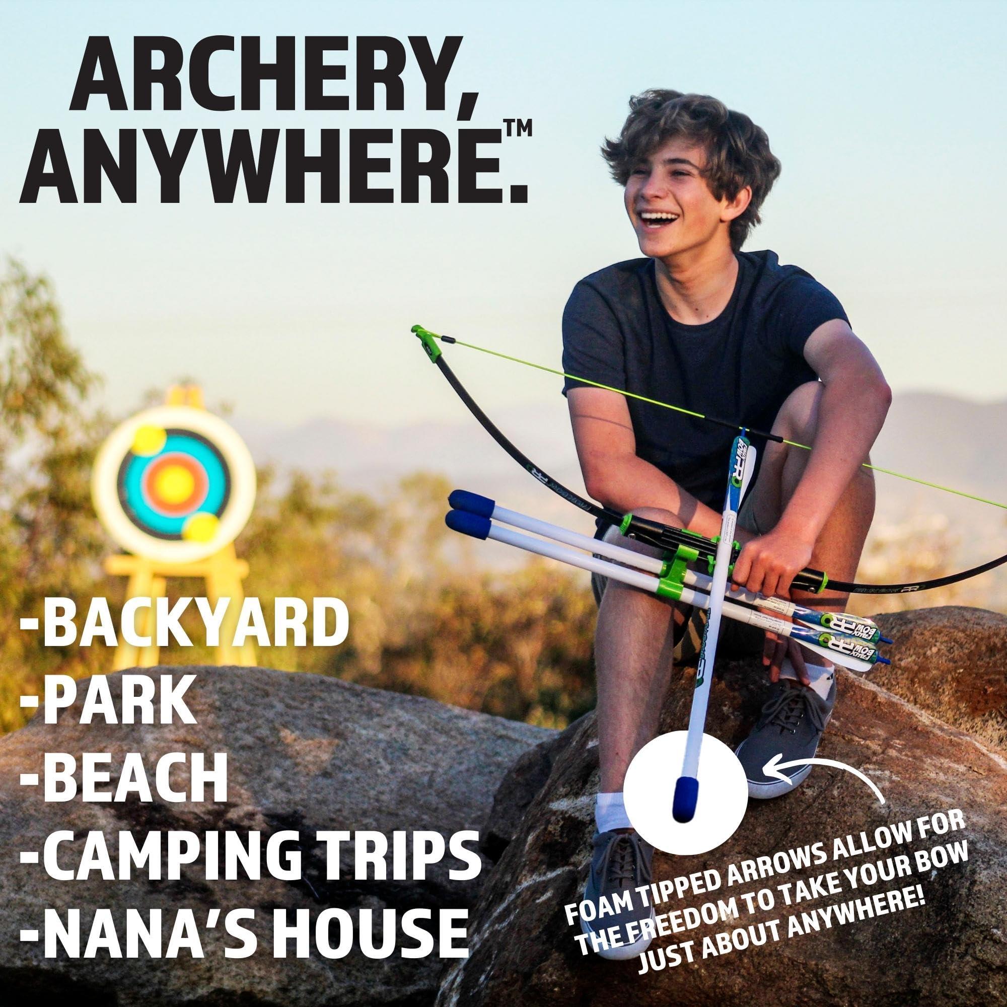 FAUX BOW Original FAUX BOW Pro Longbow– Patented Bow and Arrow Impact Archery Set - Shoots Over 200 Feet – Best Outdoor Toy - Youth Safe Archery Anywhere - Fun Backyard Target Practice