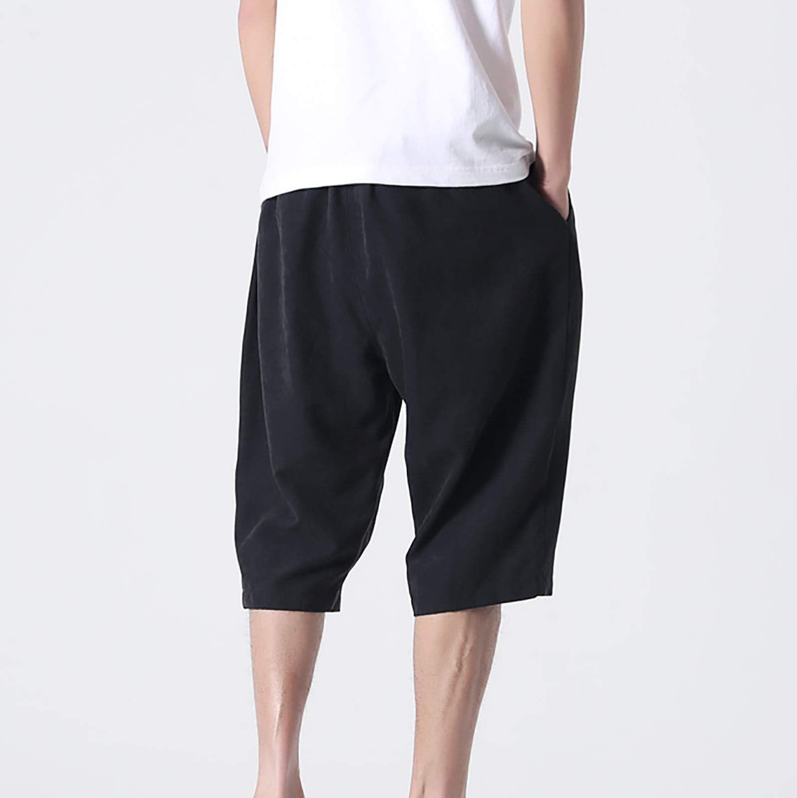 Generic Generic Men\'s Capri Long Shorts below Knee Summer Oversized Shorts Drawstring Stretchy Waist Hiking Baggy Athletic Shorts L-8XL Black, 7X-Large