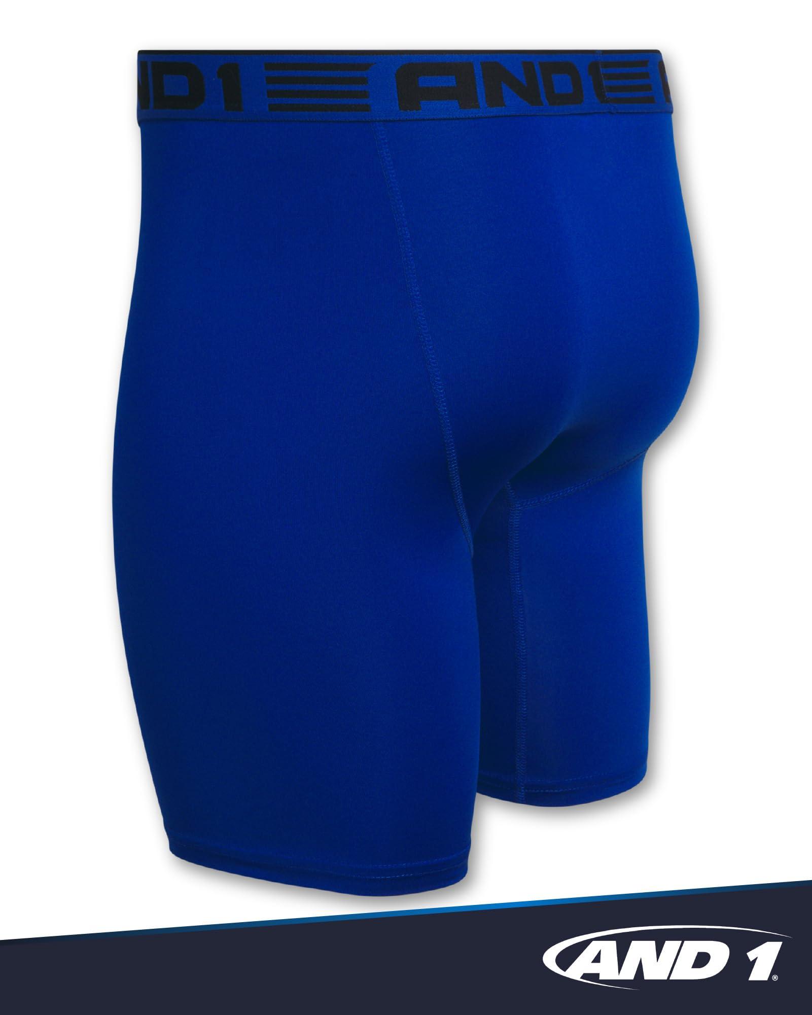 AND1 AND1 Mens Boxer Briefs - 6 Pack Stretch Long Leg Compression Underwear with Mesh Contour Pouch - Supportive Fit for Everyday Wear, Medium, Blue/Grey/Black