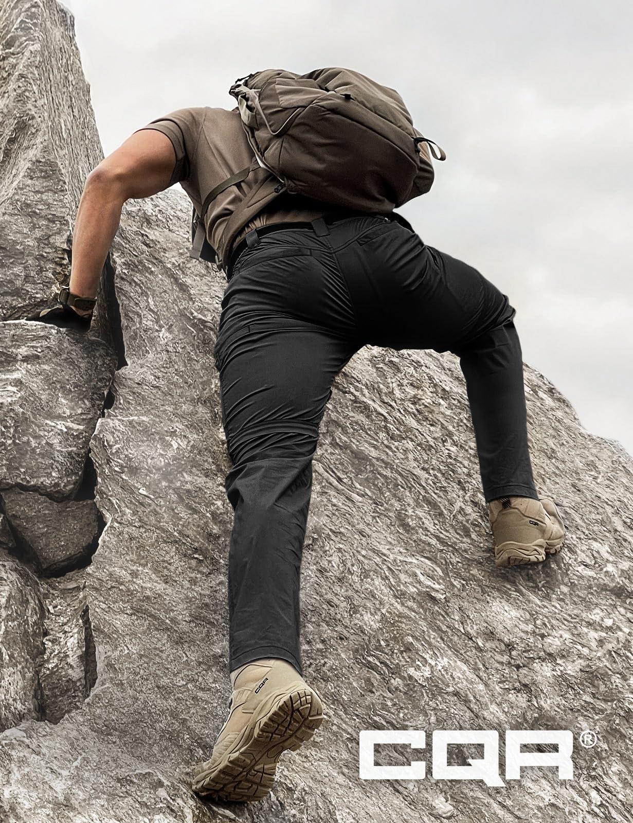 CQR CQR Men's Convertible Cargo Tactical Pants, Water Resistant Outdoor Hiking Pants, Zip Off Lightweight Stretch Work Pants, Runyon Black, 28W x 30L