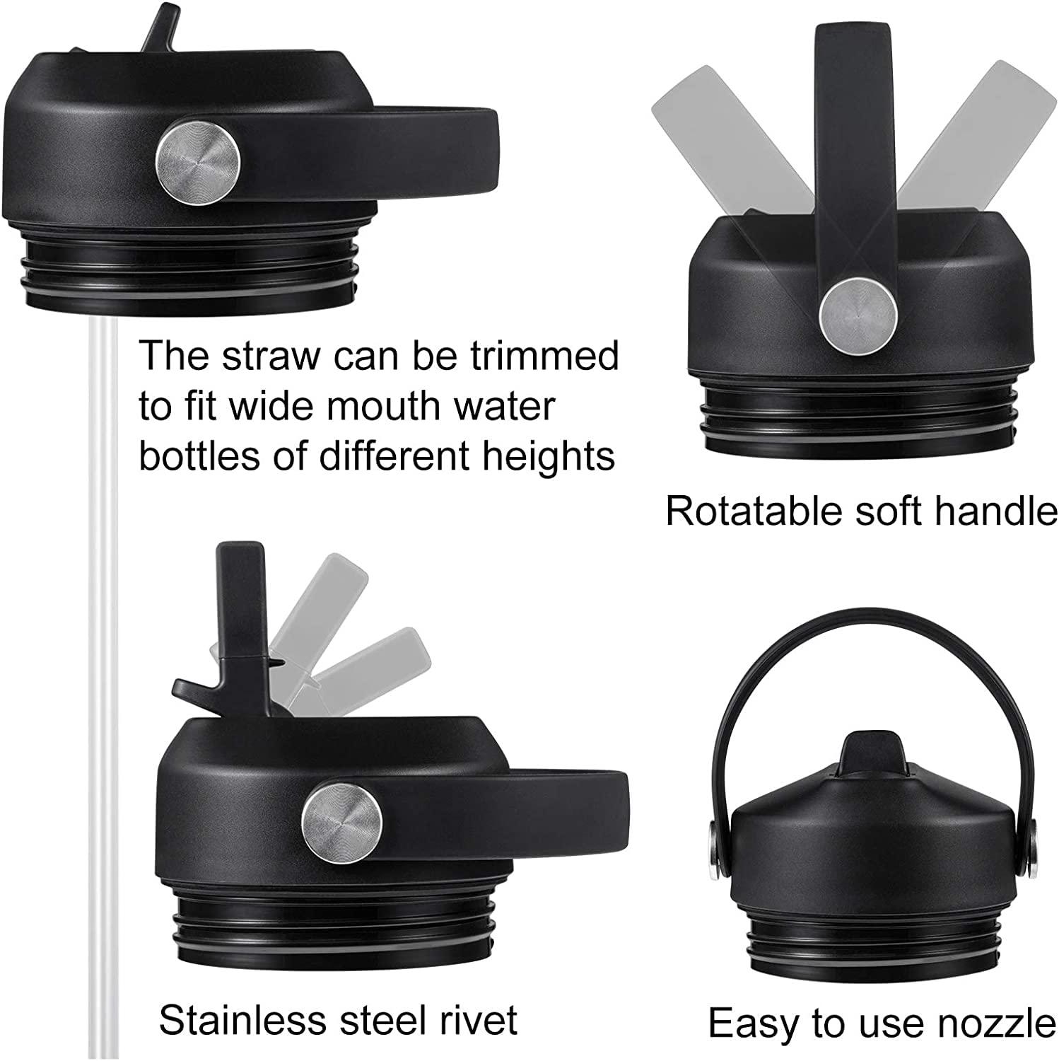 FLORAPELL Straw Lid for Yeti Rambler 26 36 46 64 oz Bottles, Lids with Straws and Handle, Replacement Cap for Yeti Jr 12 18 Ounce Kids Bottle Accessories, Leak-Proof, Easy to Carry, BPA Free, Black - 2 Pack