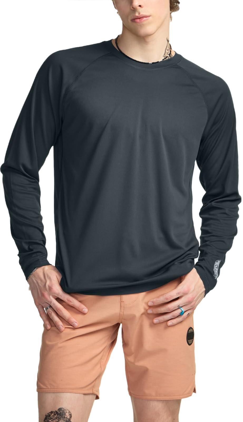TSLA TSLA Men's Rashguard Swim Shirts, UPF 50+ Loose-Fit Long Sleeve Shirts, Cool Running Workout SPF/UV Sun Shirts, Flow Charcoal, Large