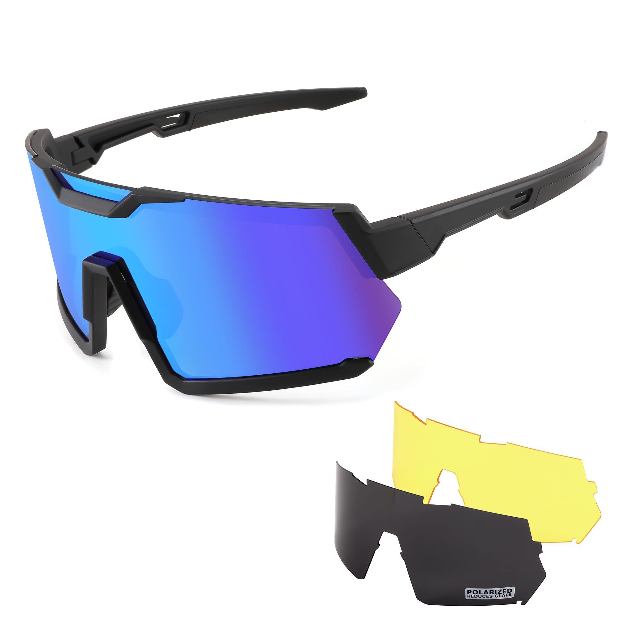FEISEDY FEISEDY Men Women Cycling Sunglasses, with 3 Interchangeable Lenses, TR90 Sports Glasses Baseball for Youth Teens B4138