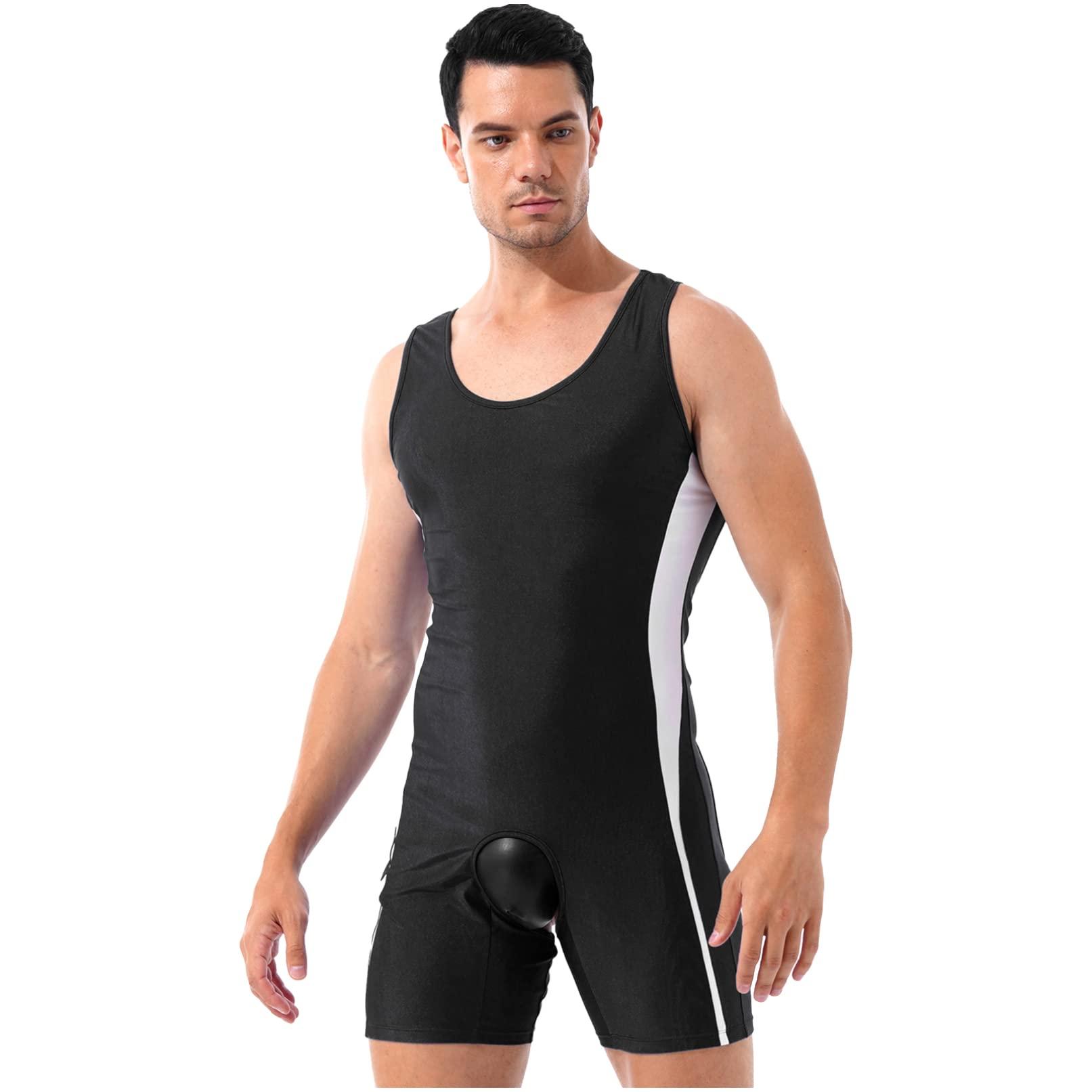 Linjinx Linjinx Men\'s Spandex Slim Fit Open Crotchless Wrestling Singlets Leotard Underwear Jumpsuits Black X-Large