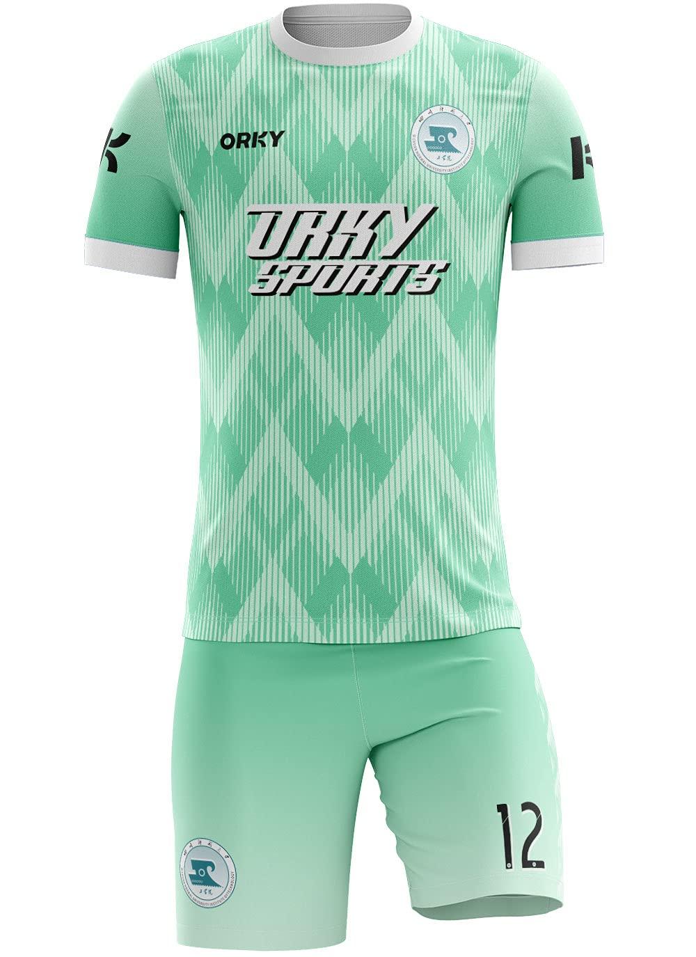 ORKY ORKY Custom Men Soccer Jersey with Short, Women Personalized Name Number Sport Shirt, Boys Girls Training Uniform Full Kit(Green 150cm)