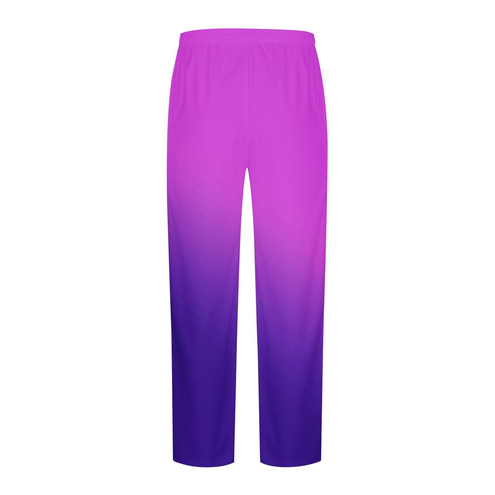 Ctreela Men Trendy Loose Fit Pants Lightweight Beach Pants Summer Fall Drawstring Gradient Sweatpants Ombre Comfy Yoga Pants Purple