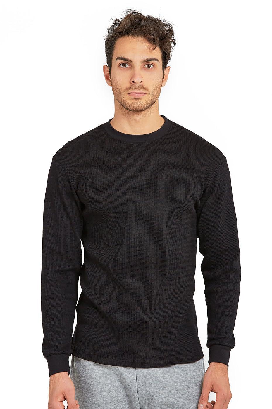 TOP PRO Men's Classic Fit Heavy Weight Waffle Thermal Shirt (2XL, Black)