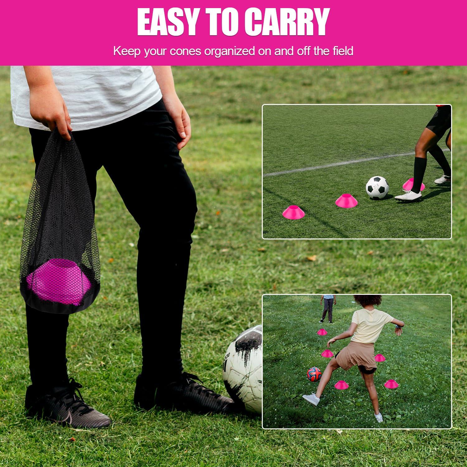 XIHIRCD XIHIRCD 25pcs Soccer Cones for Training with Mesh Bag, Flexible Agility Cones Mini Sports Training Cones Field Markers for Sports Basketball Football Drills Practice Equipment Skating Kids (Rose Red)