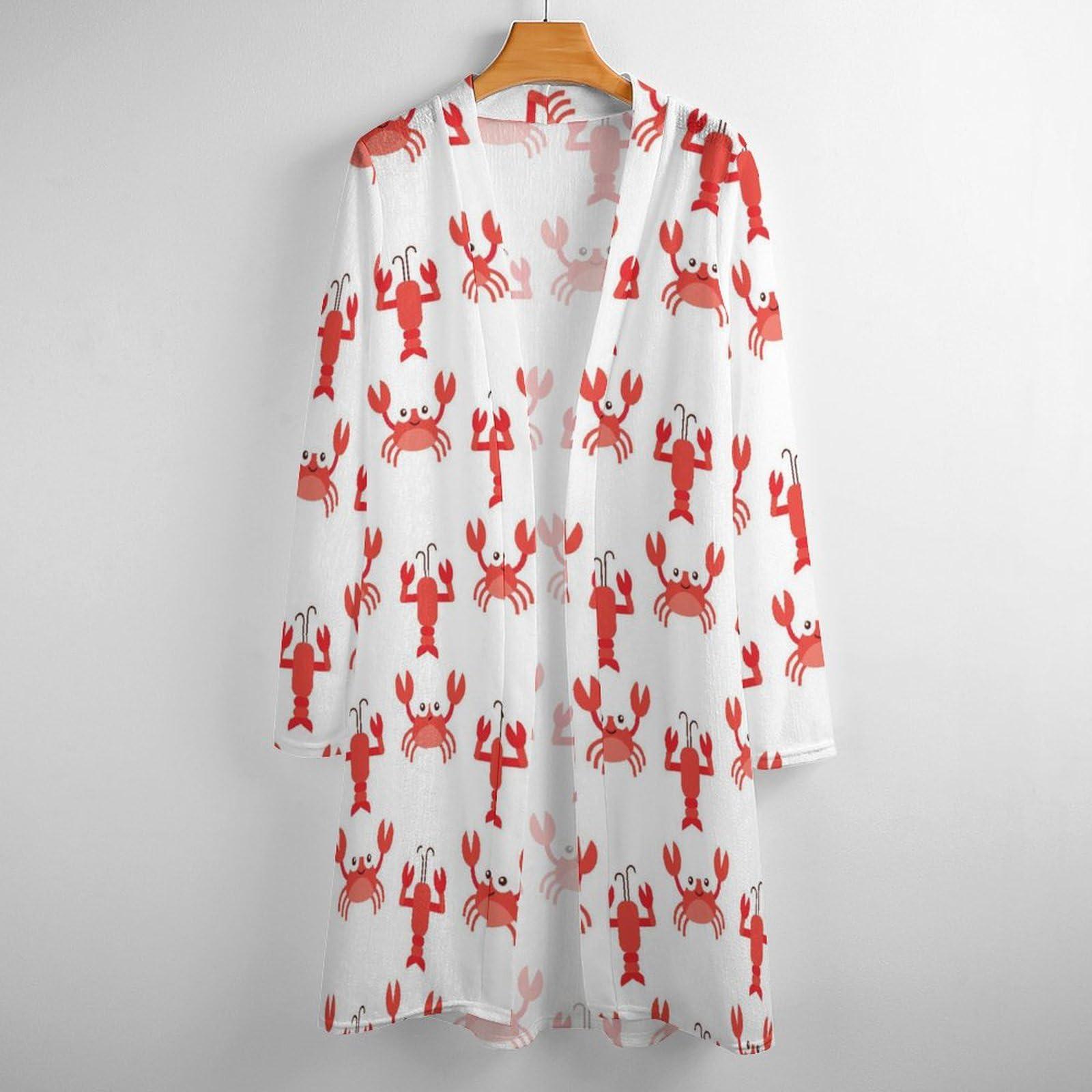 ARAZIYT Pink Lobster Personalized Pattern Mid Length Cardigan Home and Outings in All Seasons Suitable for All Seasons