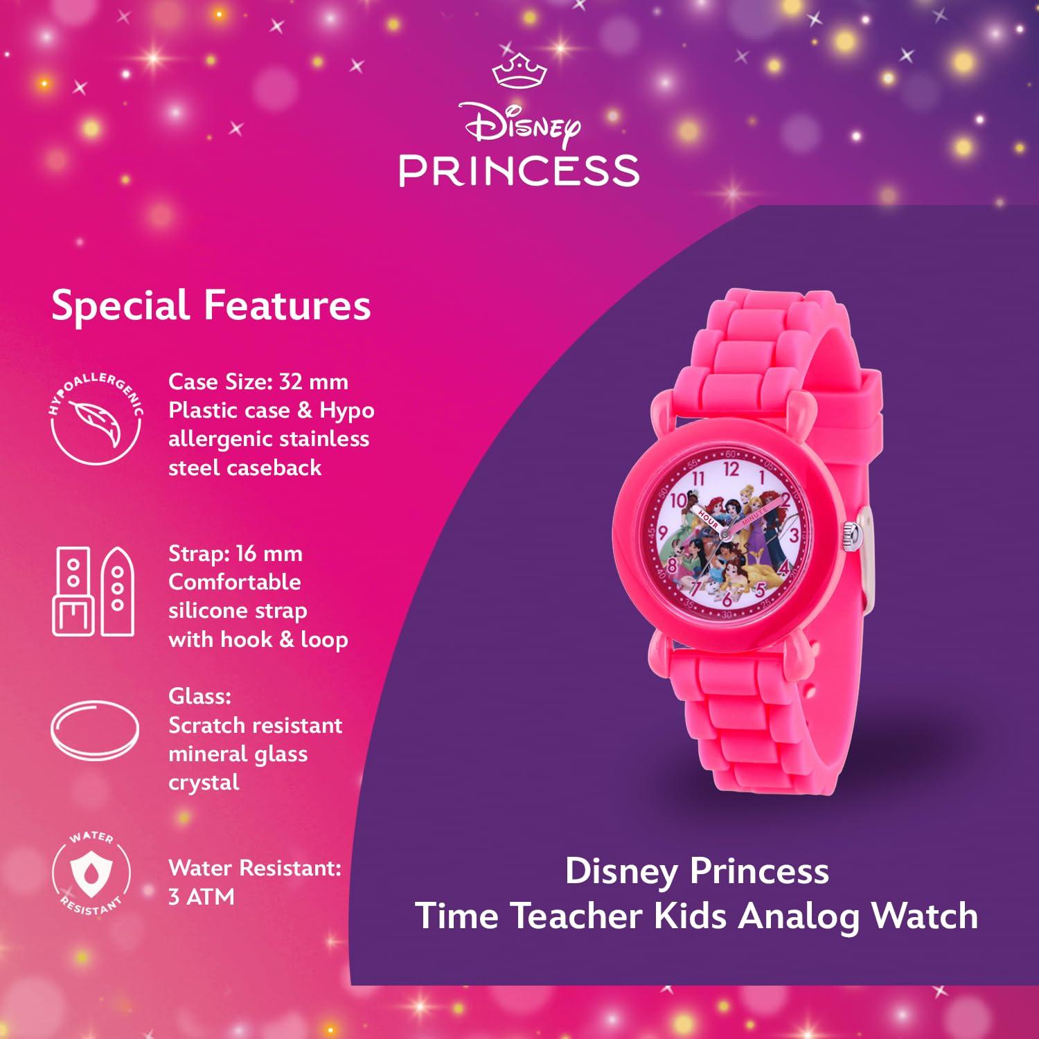 Disney DISNEY Princess Watch for Girls, Age 4-7, Toddler Princess Watch, Kids Pink Silicone Strap, Pink Case, White Dial - Perfect Watches for Young Girls, Ideal Gift Little Princesses!