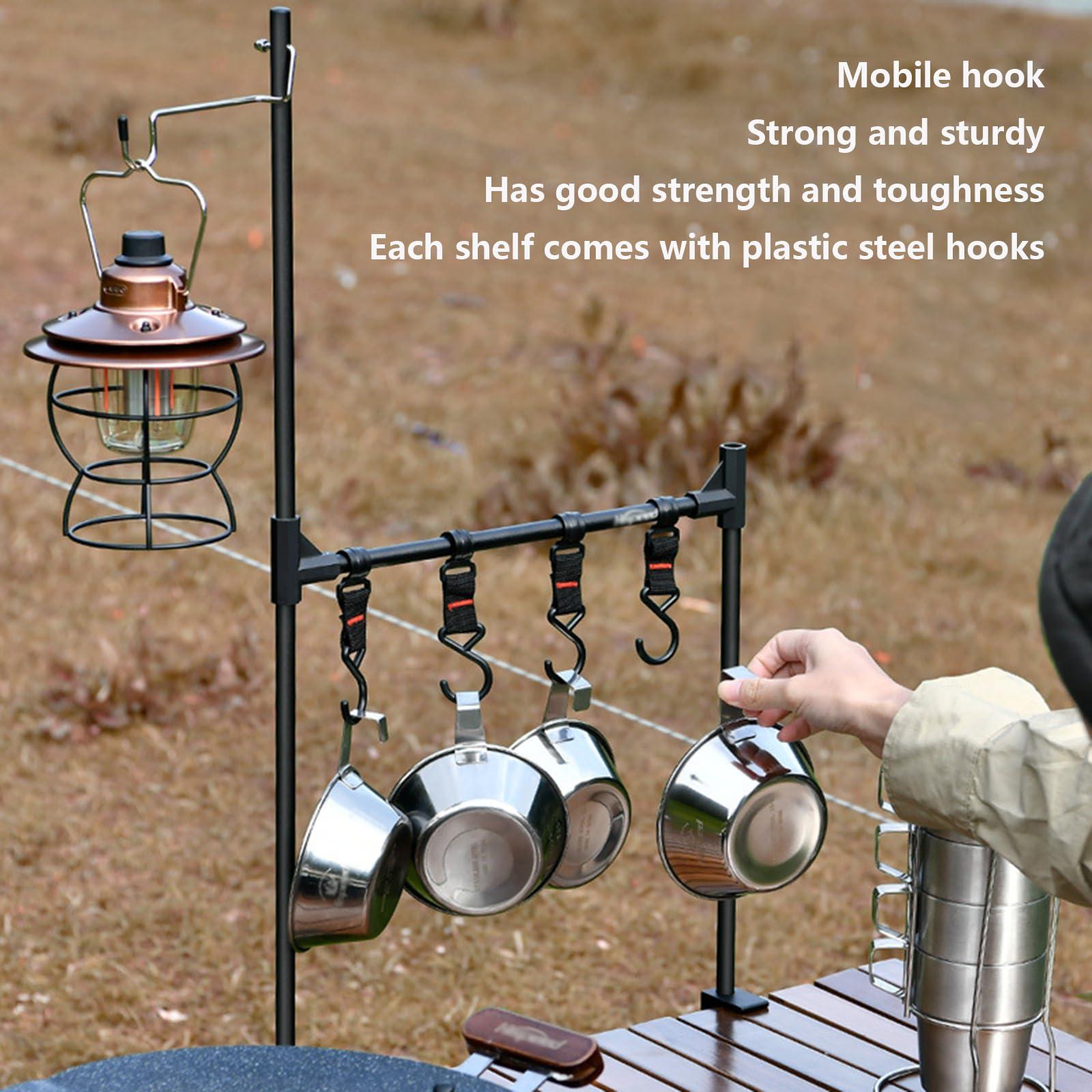 Walkervo Camping Storage Rack Multifunctional Aluminum Lightweight Folding Table Stand with Lantern Stand Portable Shelf Rack Organizer with Hooks Camping Hanging Rack for Camping Outdoor Picnic ,Double layer