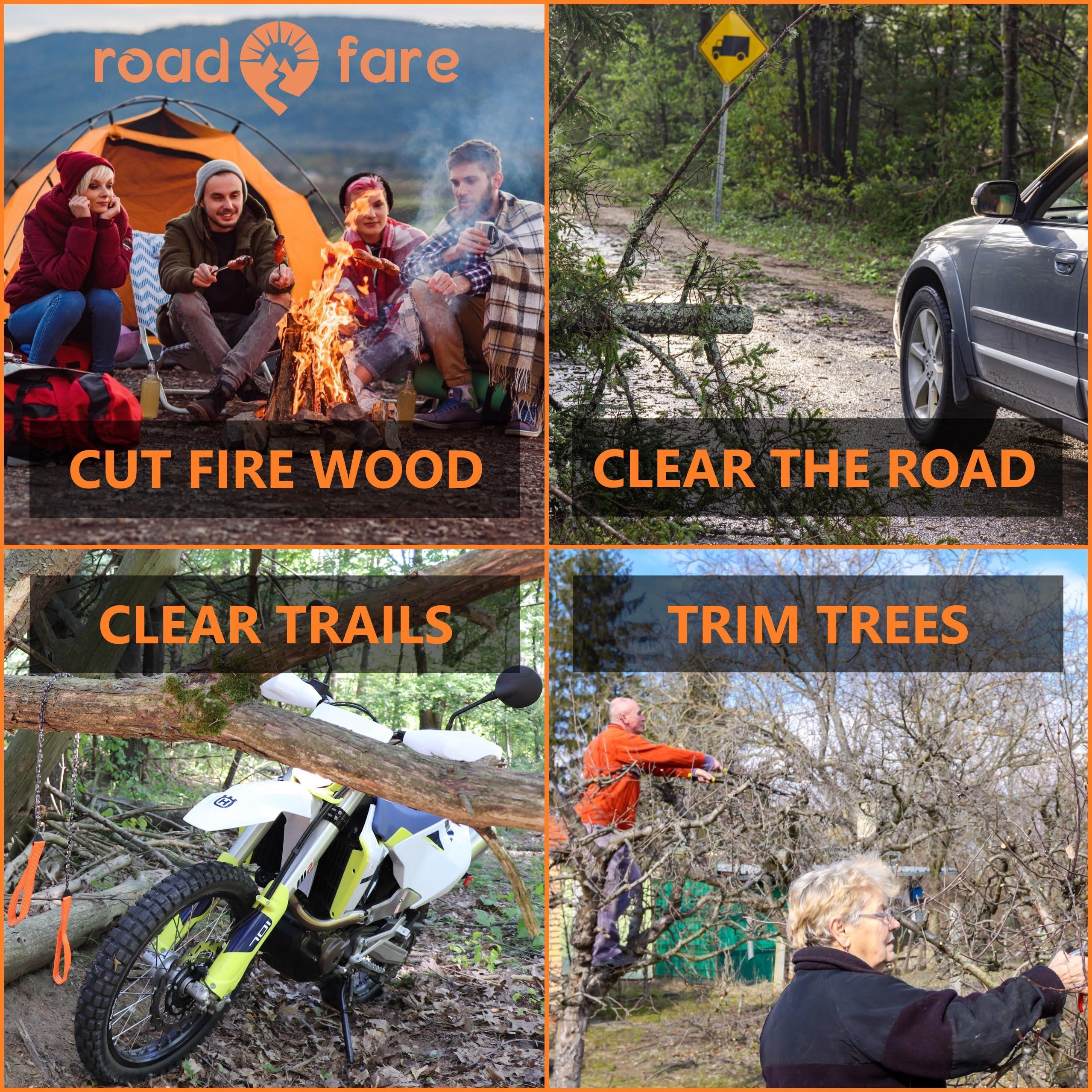 Roadfare Pocket Chainsaw - 36 Inch Manual Hand Chain Saw - Pocket Saw with 48 Bidirectional Teeth - Camping Saw Survival Saw For Fast Easy Cutting - Wire Saw - Rope Saw - Cable Saw - Backpacking Gear Camp Saw