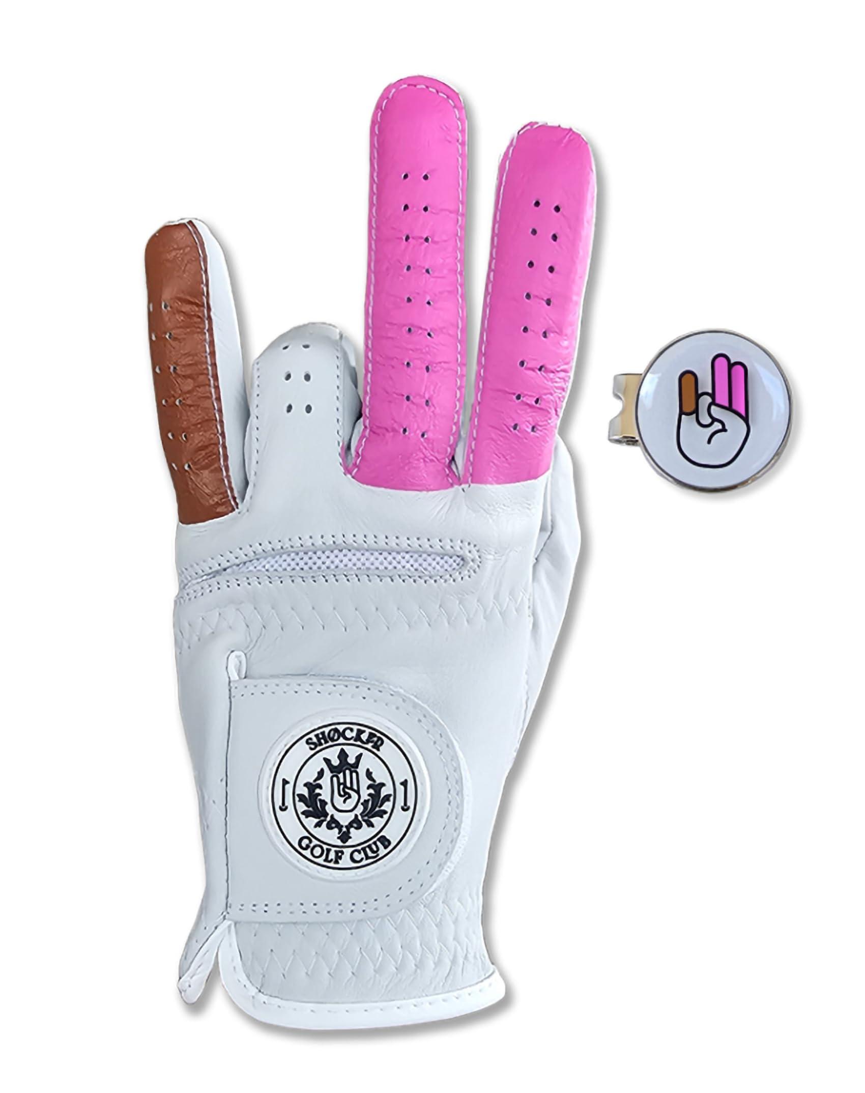 Scale Wear Design Scale Wear Design Funny Golf Glove Ball Marker - Plus Hat Clip Shocker Cabretta Leather Adult Men's Golf Gloves Gag Gift Mens 2 Pink 1 Brown Finger
