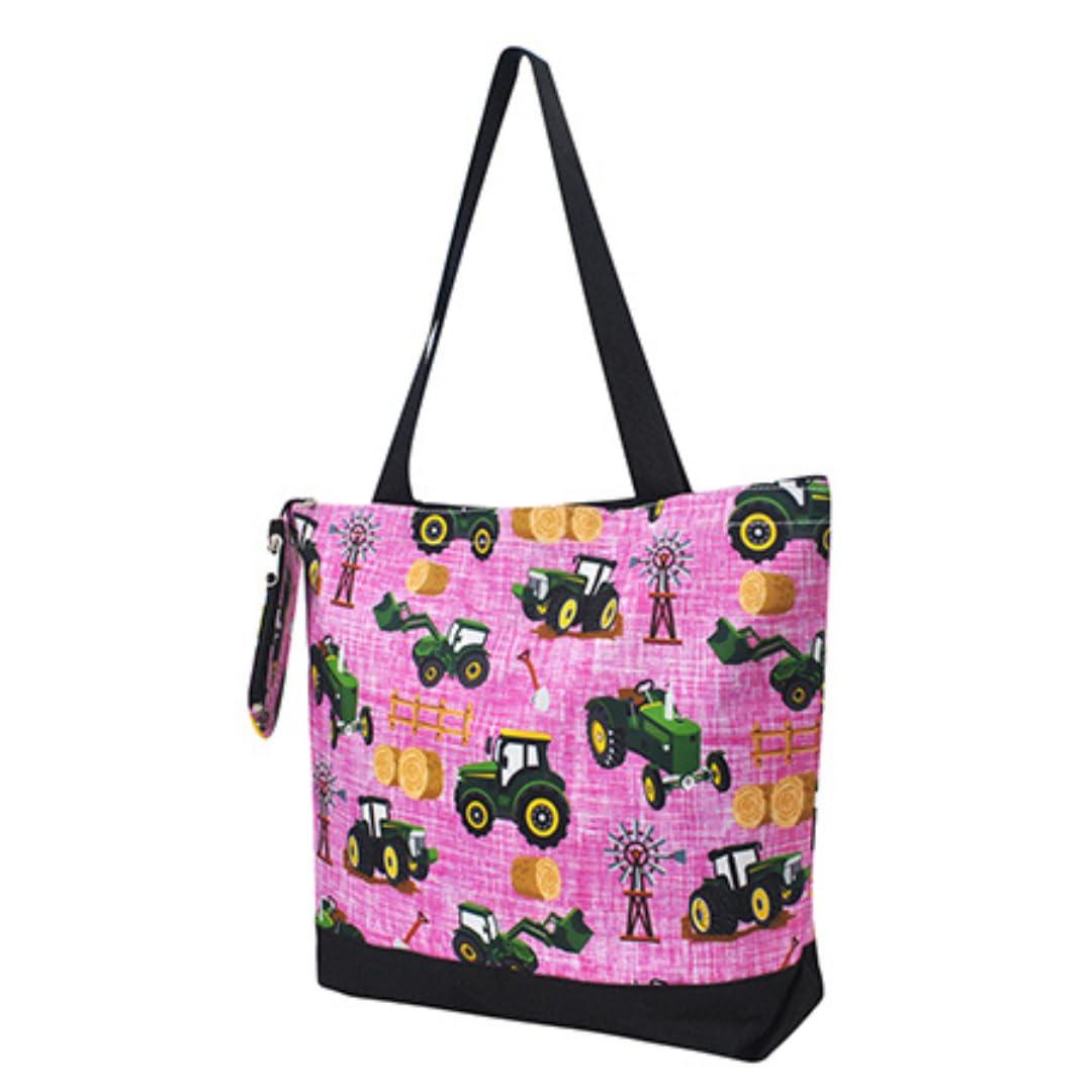 NGIL NGIL Medium Top Zipper Closure Canvas Tote Bag with Attached Matching Coin Purse For Moms and Nurses (Tractor Farm-Black)