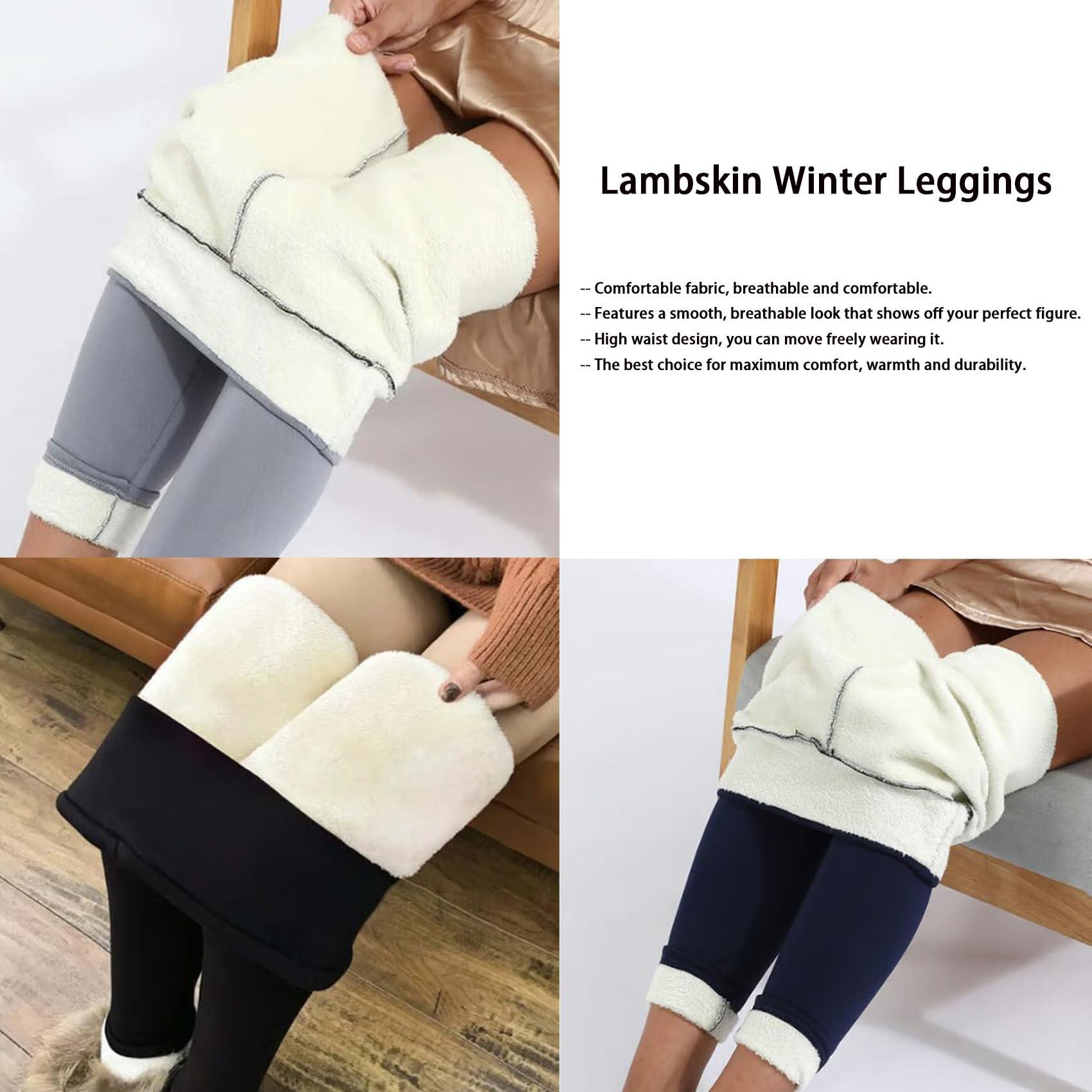 NineFit Basics Goodwillbrave Lambskin Winter Leggings,Fur Lined Leggings for Women,Winter Warm Thickened Multi-Plush Solid Pants (Light Gray,M)