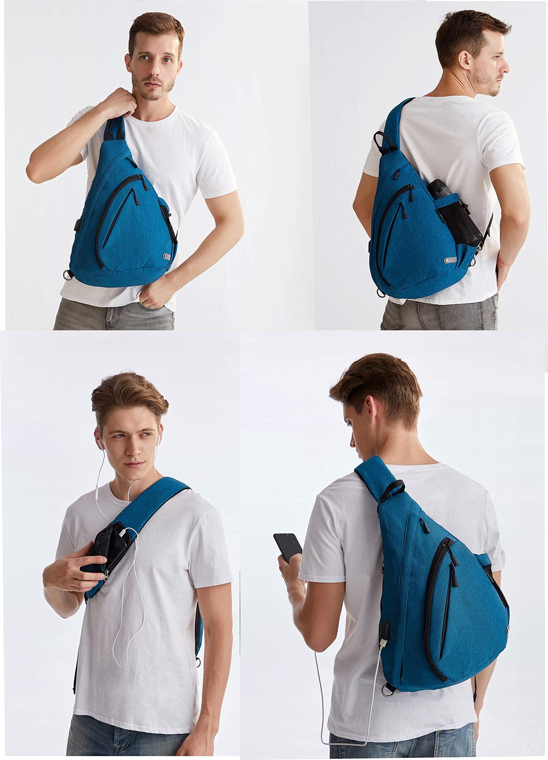 TurnWay TurnWay Water-Proof Sling bag/Crossbody Backpack/Shoulder Bag with USB Charging Port for Travel, Hiking, Cycling, Camping (BLUE)