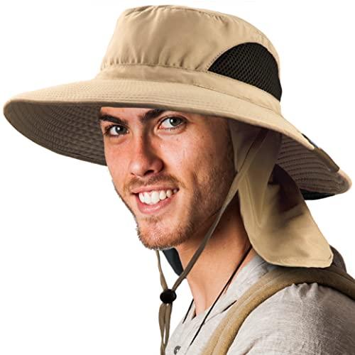 SUN CUBE SUN CUBE Fishing Hat Sun Hat for Men, Women, Hiking Sun Hat with Neck Flap, Wide Brim, Chin Strap, Safari Summer Bucket Boonie Hat, UPF 50+ Outdoor Protection, Packable Breathable Mesh (Tan)