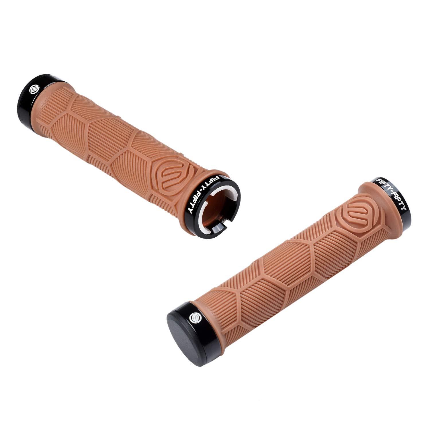 FIFTY-FIFTY FIFTY-FIFTY Double Lock-On Mountain Bike Grips, Bicycle Handlebar Locking Grips, Non-Slip MTB Handle (Brown)