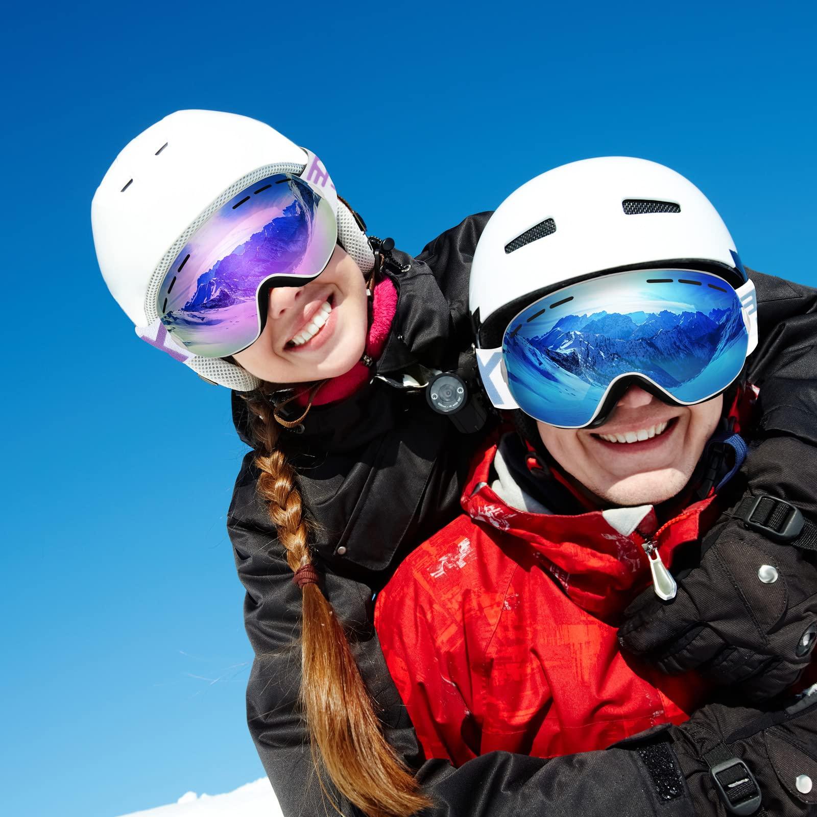 EXP VISION EXP VISION Snowboard Ski Goggles Men Women Youth, Anti Fog OTG Winter Snow Goggles Spherical Detachable Lens (Cherry)