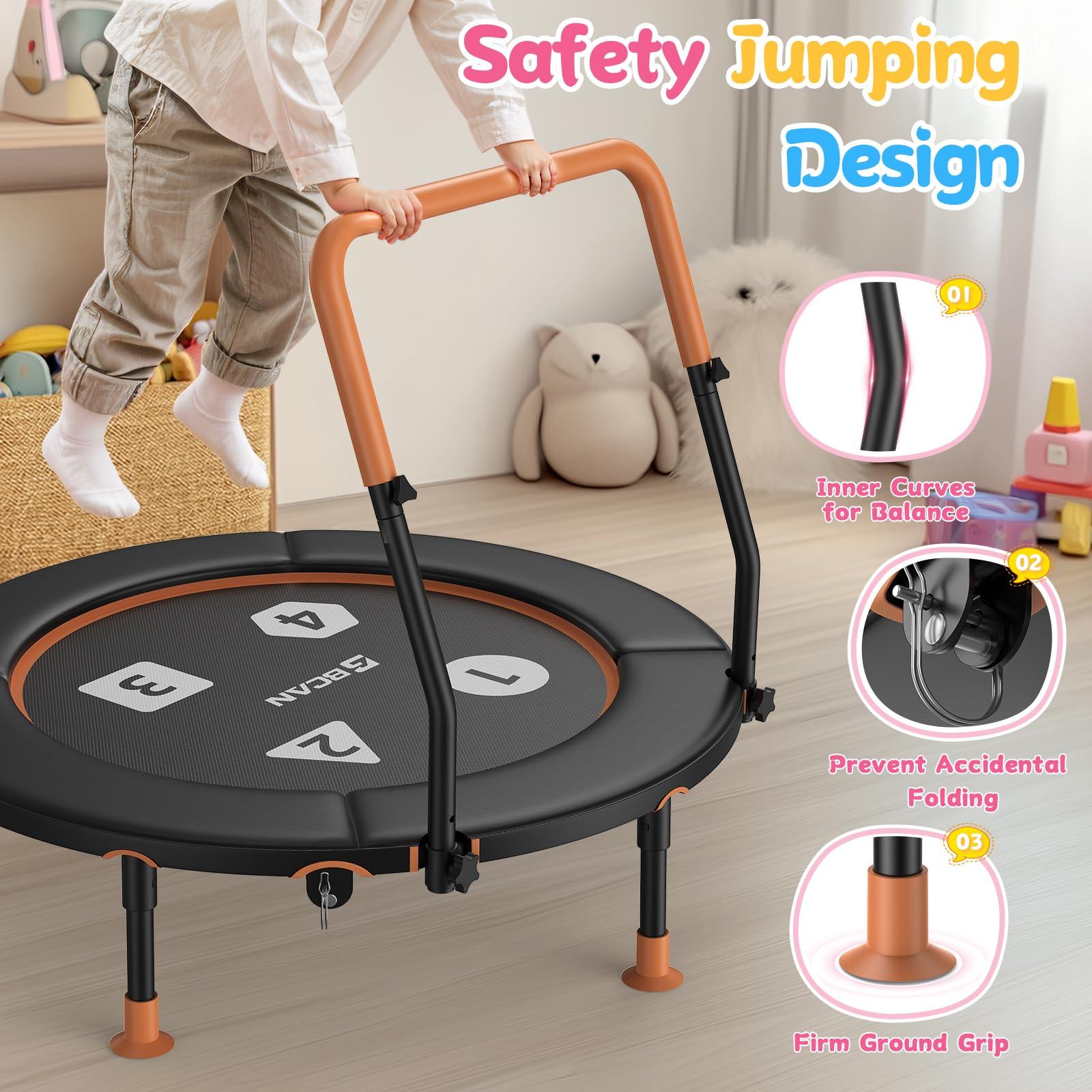 BCAN BCAN 36'' Toddler Trampoline, Foldable Mini Trampoline for Kids Ages 1-6, Adjustable Handle, Safety Pad & Foldable Legs, Baby Trampoline Indoor/Garden, Gift for Boy and Girl, Black