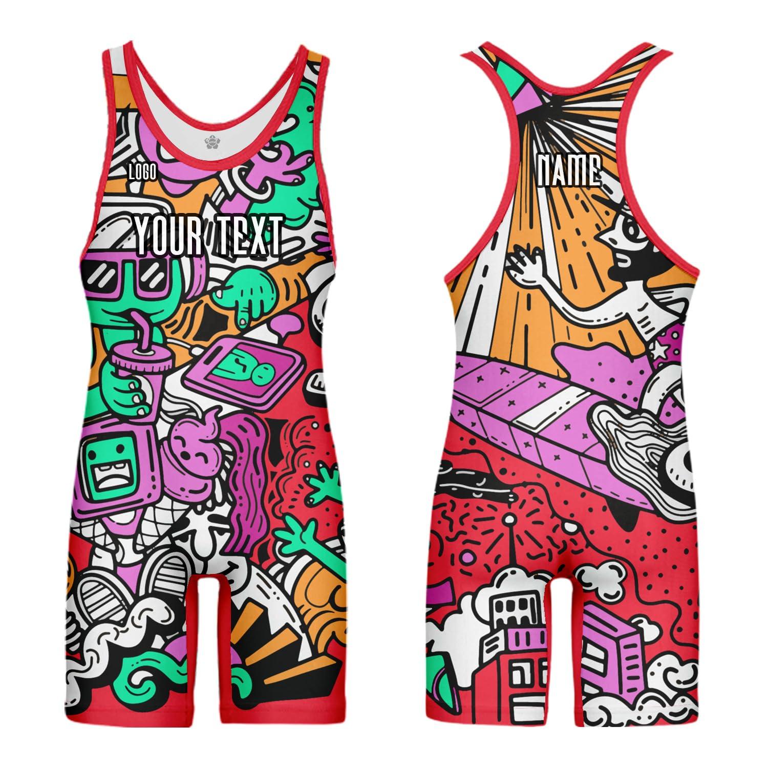 DIYUME DIYUME Custom Cartoon Wrestling Singlet Slim Fit Powerlifting Singlet for Men Women Youth Plus Size