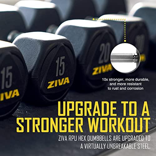 ZIVA ZIVA Performance RPU Hex Dumbbells Solid Steel Core, Premium Urethane Rubber Encasing, Corrosion Resistant - Commercial Grade for Rigorous Exercise, Strength Training - Pair of Two Dumbbell, 45 lb.