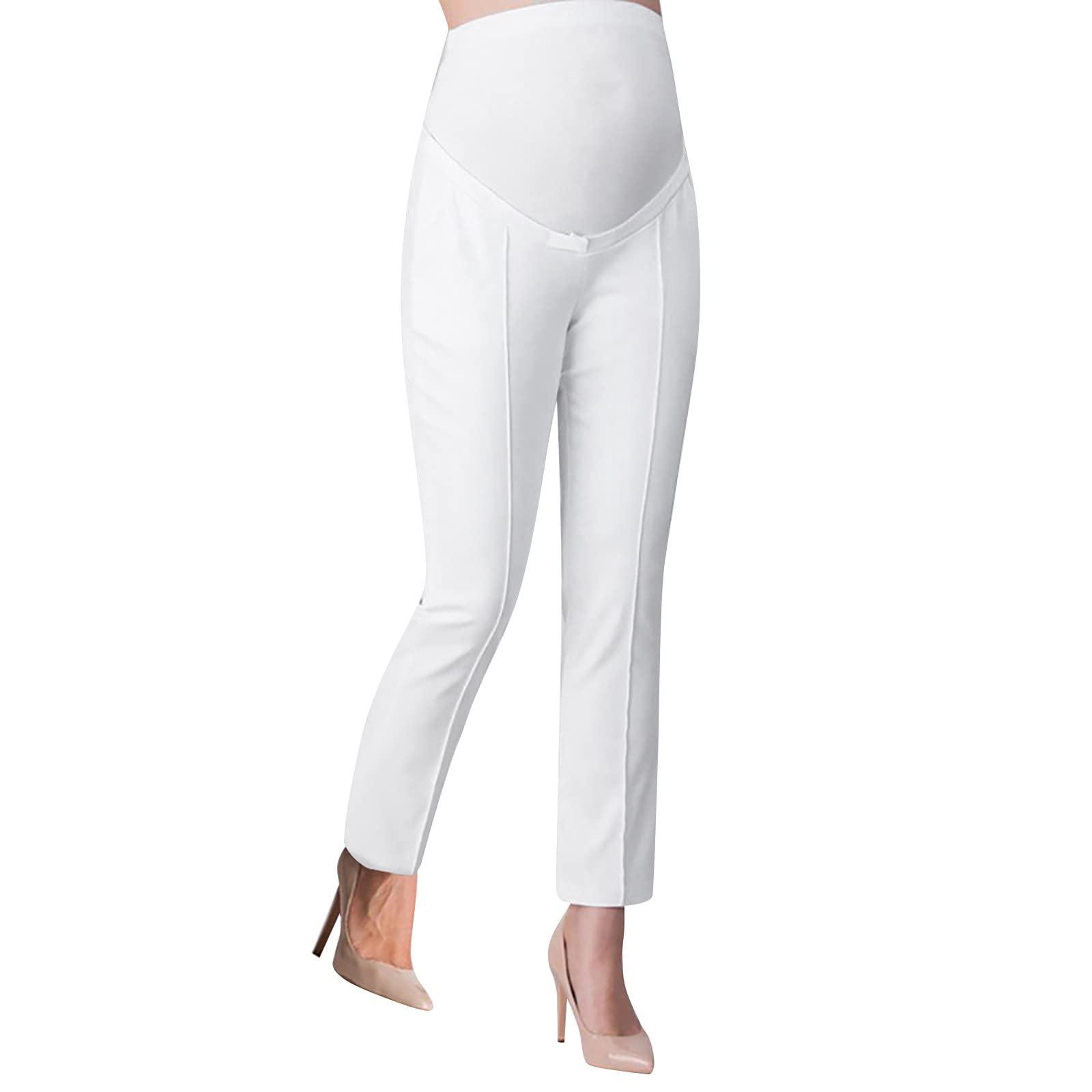 NineFit Basics Maternity Pants Comfortable Stretch Over Bump Women Pregnancy Casual Capris for Work Fashion Maternity (White, XXXL)