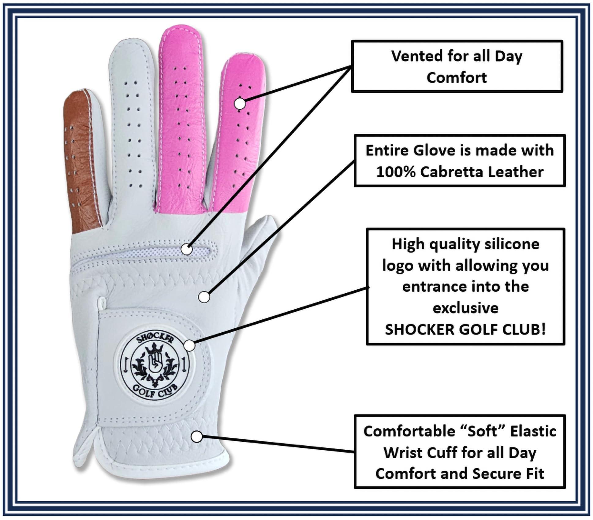 Scale Wear Design Scale Wear Design Funny Golf Glove Ball Marker - Plus Hat Clip Shocker Cabretta Leather Adult Men's Golf Gloves Gag Gift Mens 2 Pink 1 Brown Finger
