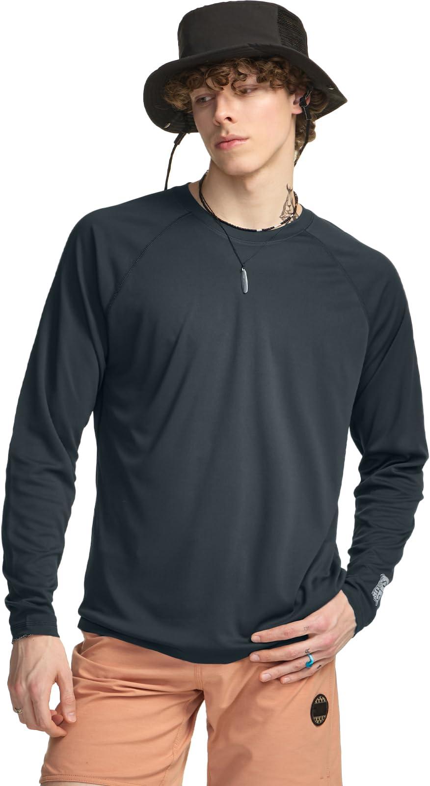 TSLA TSLA Men's Rashguard Swim Shirts, UPF 50+ Loose-Fit Long Sleeve Shirts, Cool Running Workout SPF/UV Sun Shirts, Flow Charcoal, Large