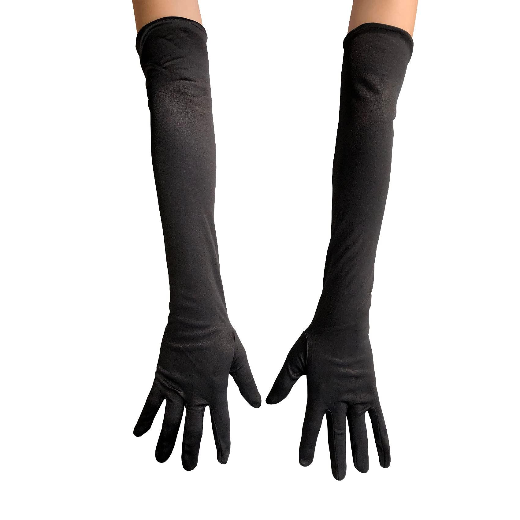 SYAYA Long Satin Opera Glove For Women Formal, Elbow Length Glove For Bridal Evening Dance/Tea Party/Church/Wedding W-G-1(Black)