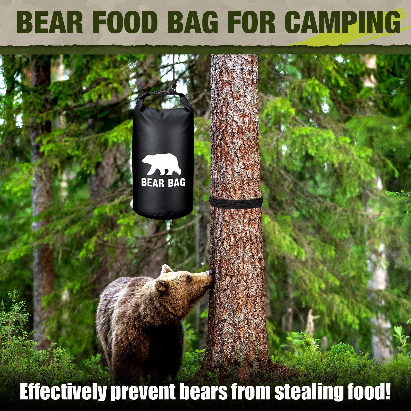 Foilswirl Foilswirl 1 Set Bear Food Bag for Camping Ultralight Food Bag Hanging System Includes Waterproof Bear Bag, Nylon Ropes, Hooks for Camping Backpacking (Black,20 L)