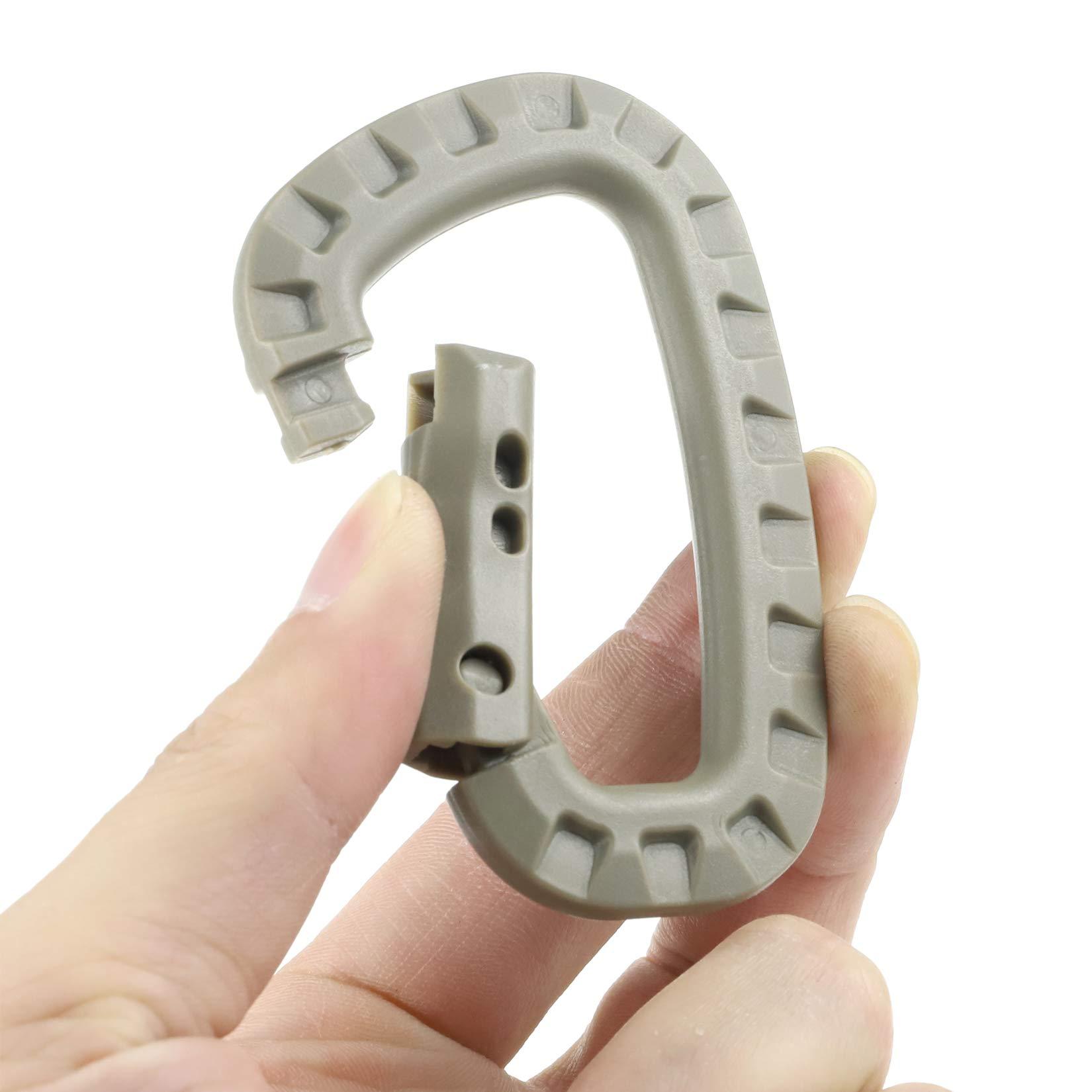 IEBUOBO IEBUOBO 12 Pack Khaki Carabiner Keychain - Hard Polymer Carabiners Climbing D Rings Light Weight Spring Snap Gear Clip Utility Hooks Backpack Hanging Buckle for Camping Hiking Fishing