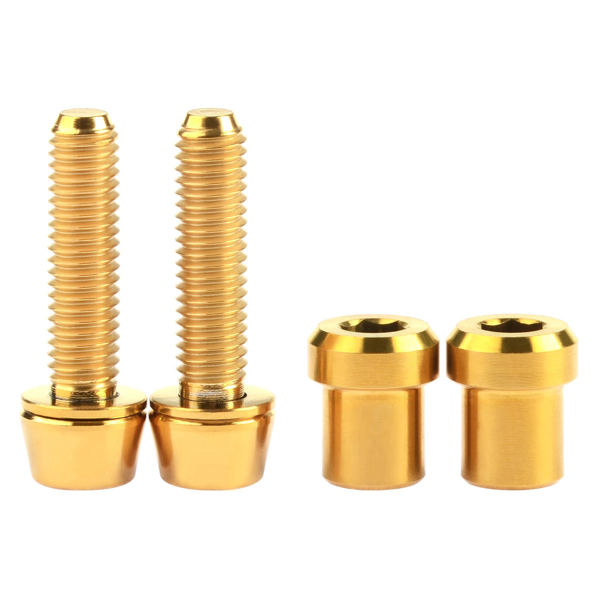 Wanyifa Wanyifa Titanium M5x16 18 20mm Bolt with Washer Hex Head Screw Steerer Clamp Nut for Bicycle Stem Front Forking Lock (Gold Taper Head, M5x20mm)