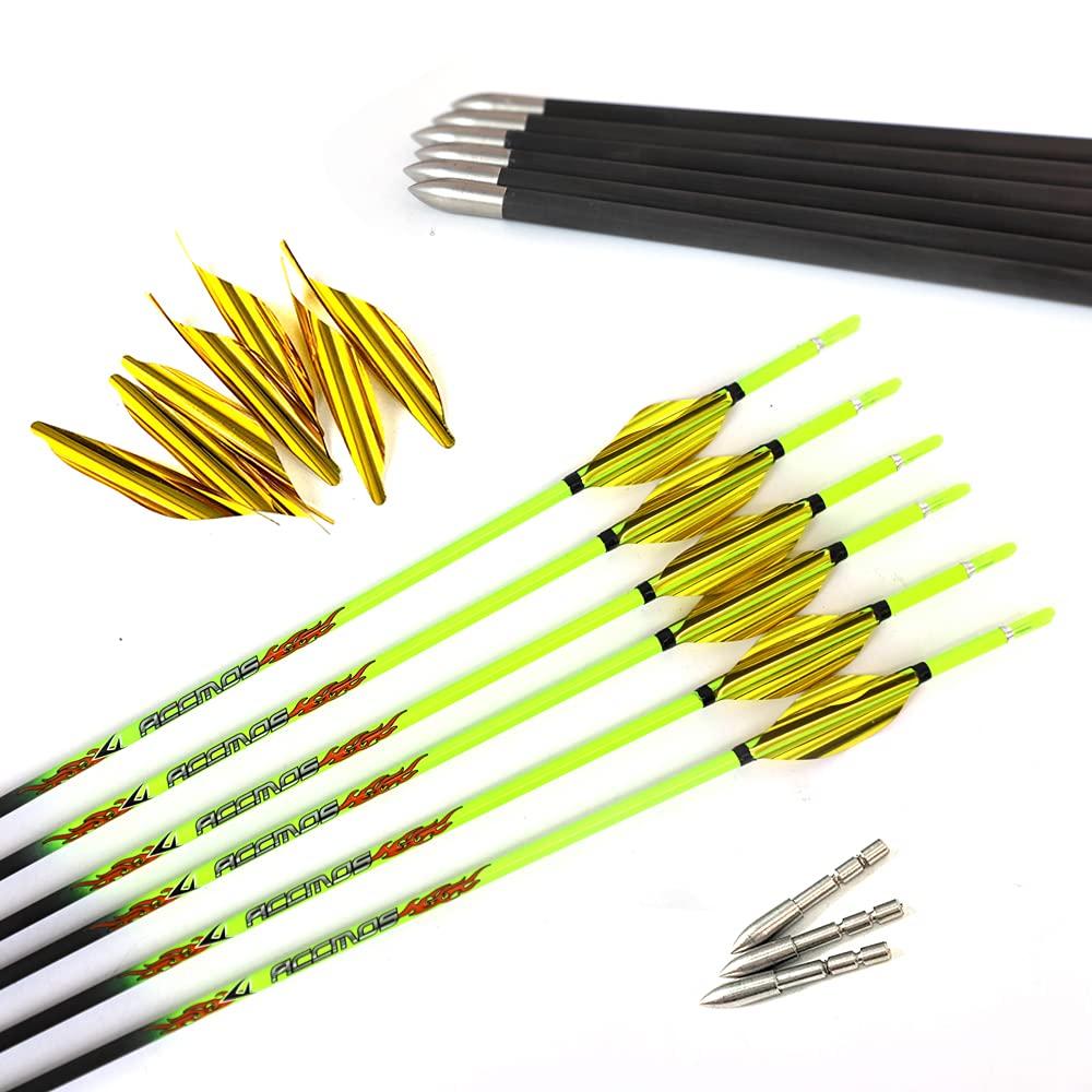 ACCMOS Spine 1000 Arrow for 30 Lb Recurve Bow 22 Inch Arrow Target Practice Arrow Hunting Arrow Carbon Arrows Adult Youth Archery Indoor Outdoor Shooting Bullet Tip 12pc