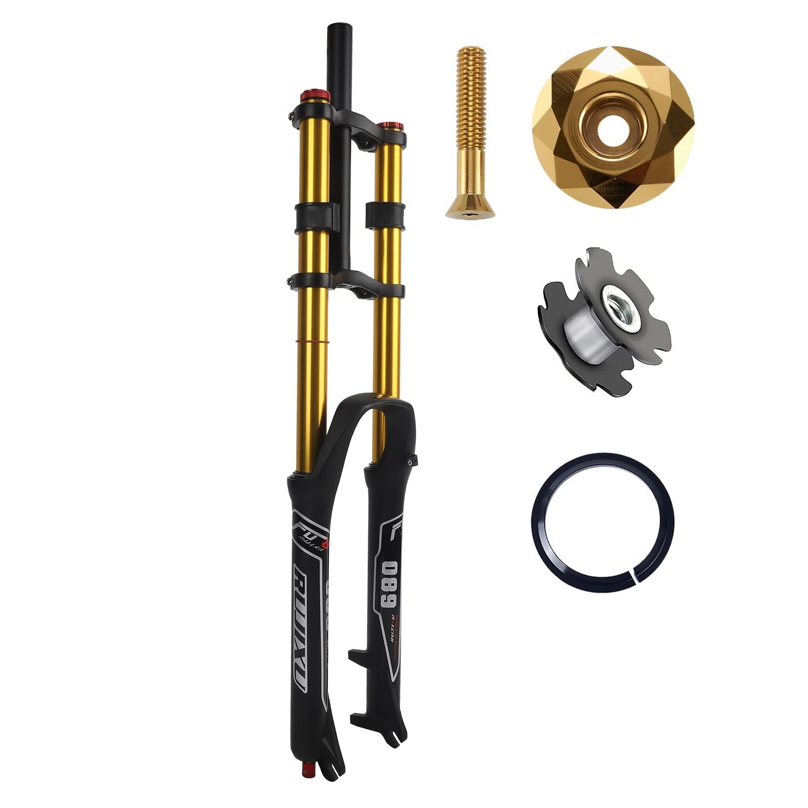 RUJIXU RUJIXU Mountain Bike Front Suspension Fork 26 27.5 29 Inch Disc Brake Air Down Hill Fork 1-1/8" Straight 1-1/2" Tapered MTB Triple Tree Bike Fork Travel 135mm Quick Release 2440g