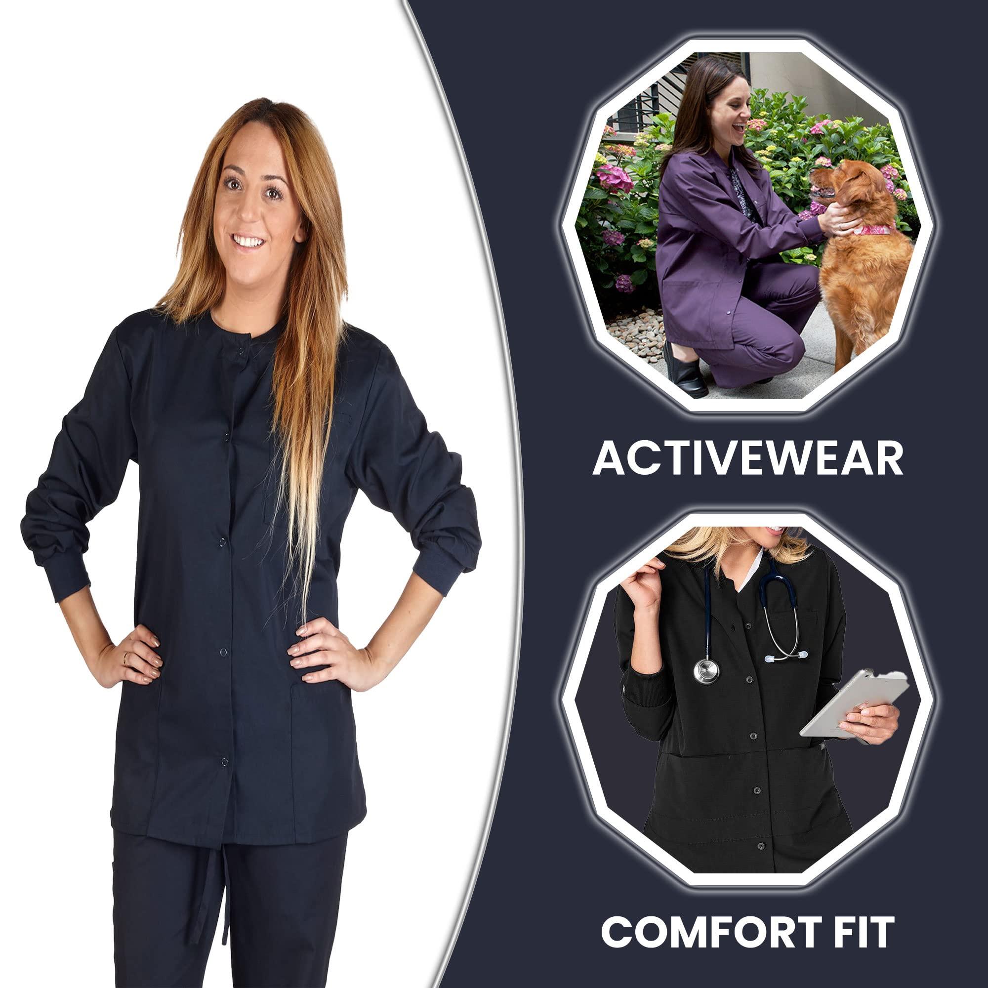 ACTIVE UNIFORMS Women's Scrub Jacket Warm Up Medical Scrub Jackets for Women (Dark Navy, 2X-Large)