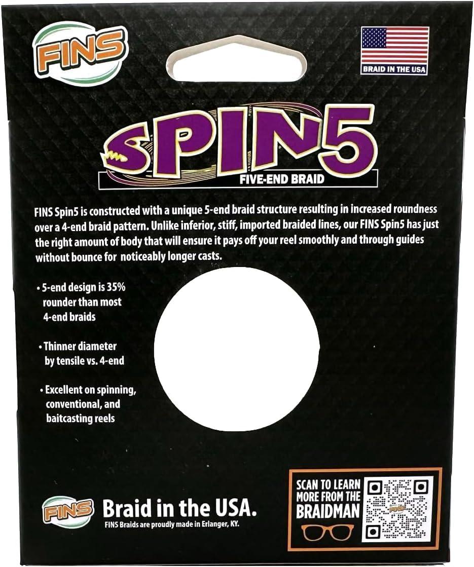 FINS FINS Spin5 Advanced 5-End Braided Fishing Line - USA Made - Superior Roundness for Longer Casts, Ideal for Spinning & Baitcasting Reels - Yellow - 15 lb - 300 Yds