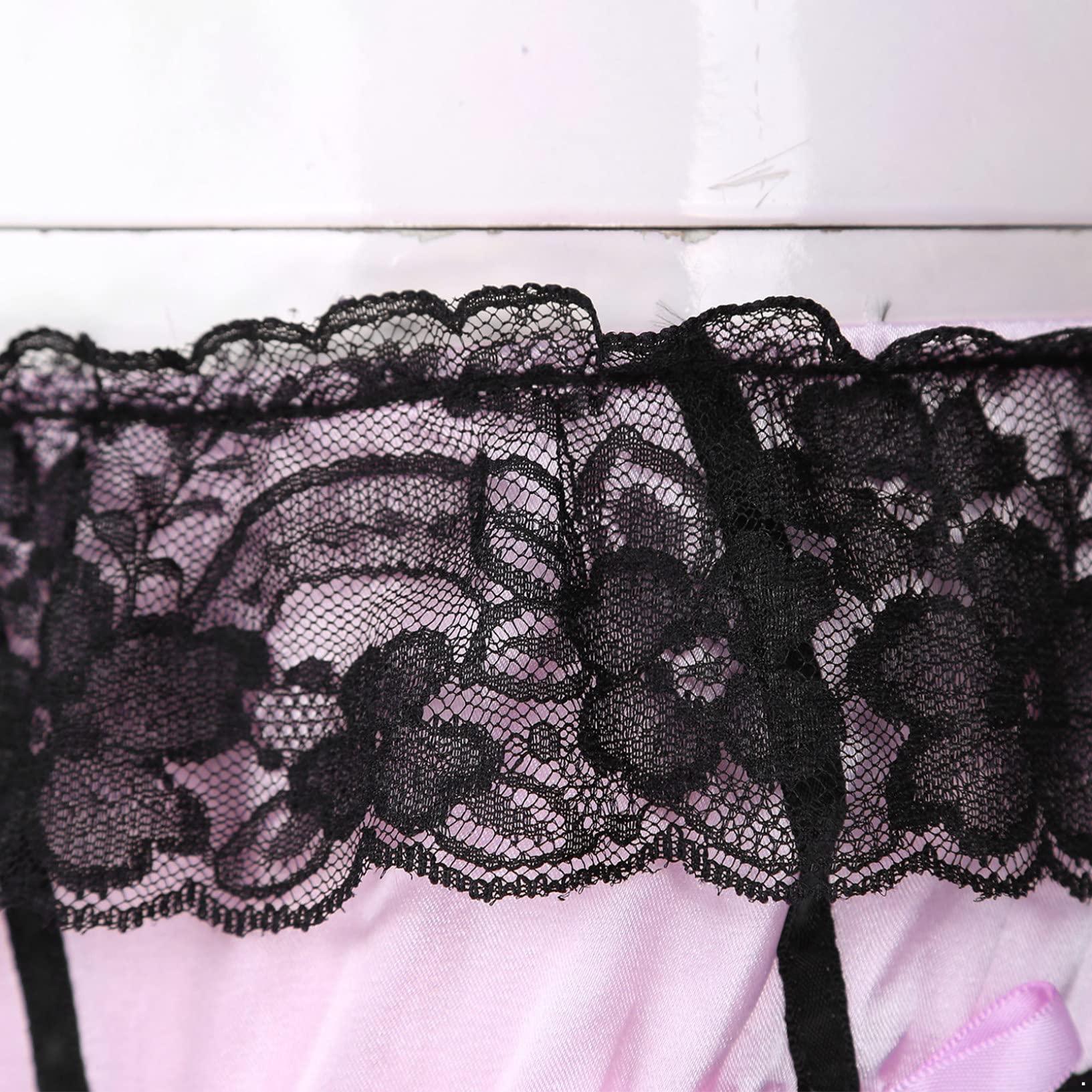 Oyolan Oyolan Men Silky Satin Sissy Panties Frilly Lace Cheeky Knickers Crossdressing Underwear Feminine Briefs Pink Medium