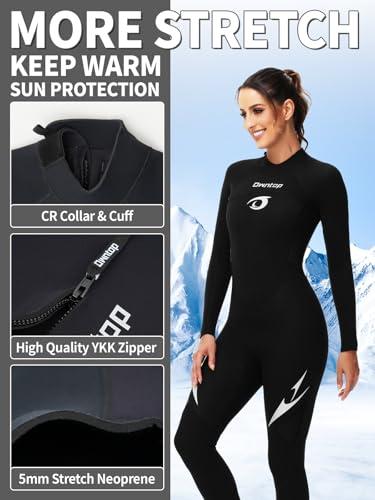 Owntop Owntop Wetsuit 5mm Neoprene Diving Suit for Womens - Thicken Full Wet Suit, Back Zip Long Sleeve UPF50+ Keep Warm Swimwear for Scuba Surfing Swimming Diving Snorkeling Water Sports, Black L