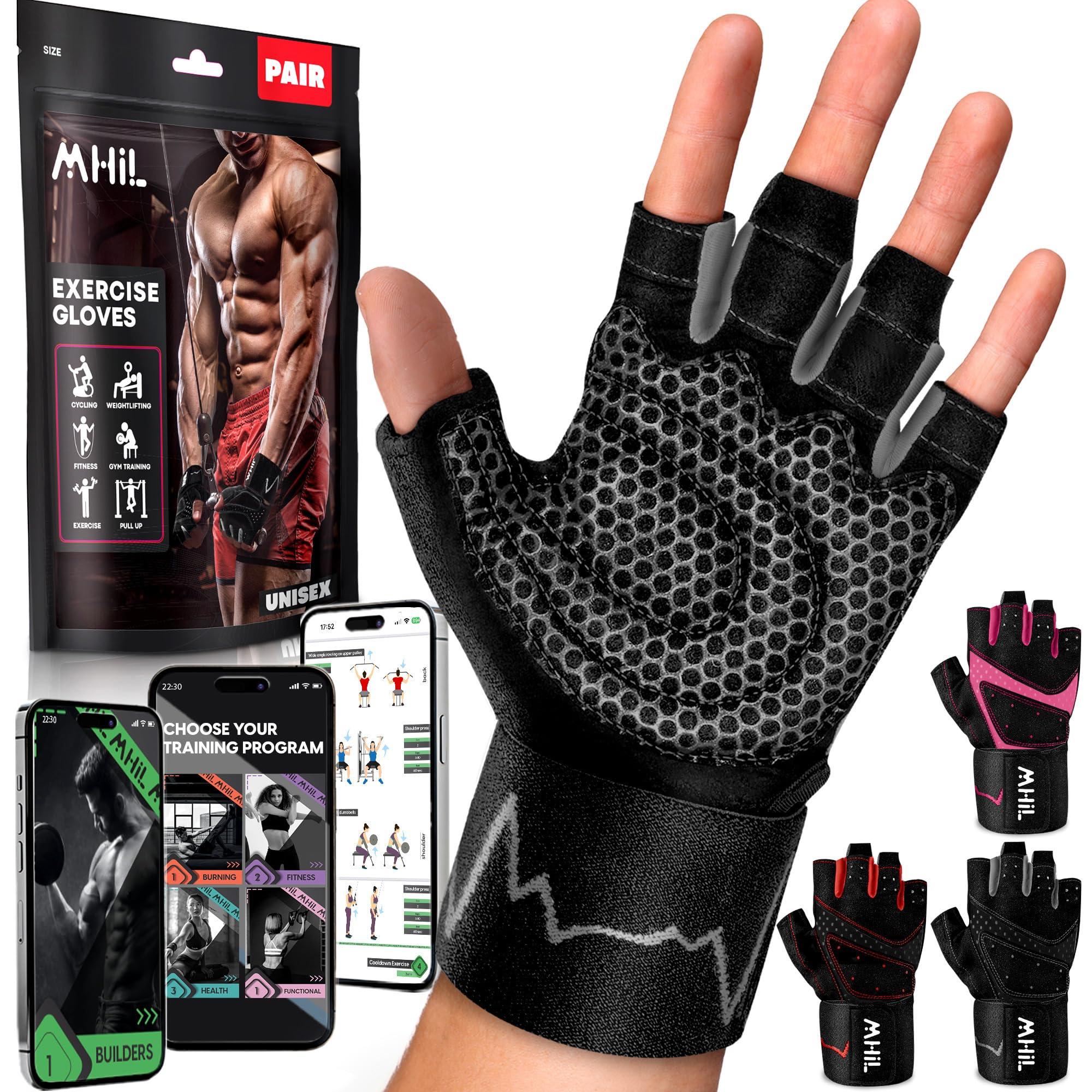 MhIL MhIL Workout Gloves for Men Comfortable Gym Gloves for Men with Enhanced Grip for Safety and Hand Protection Weight Lifting Gloves for Men with Wrist Wraps Support for Performance Boost and Style