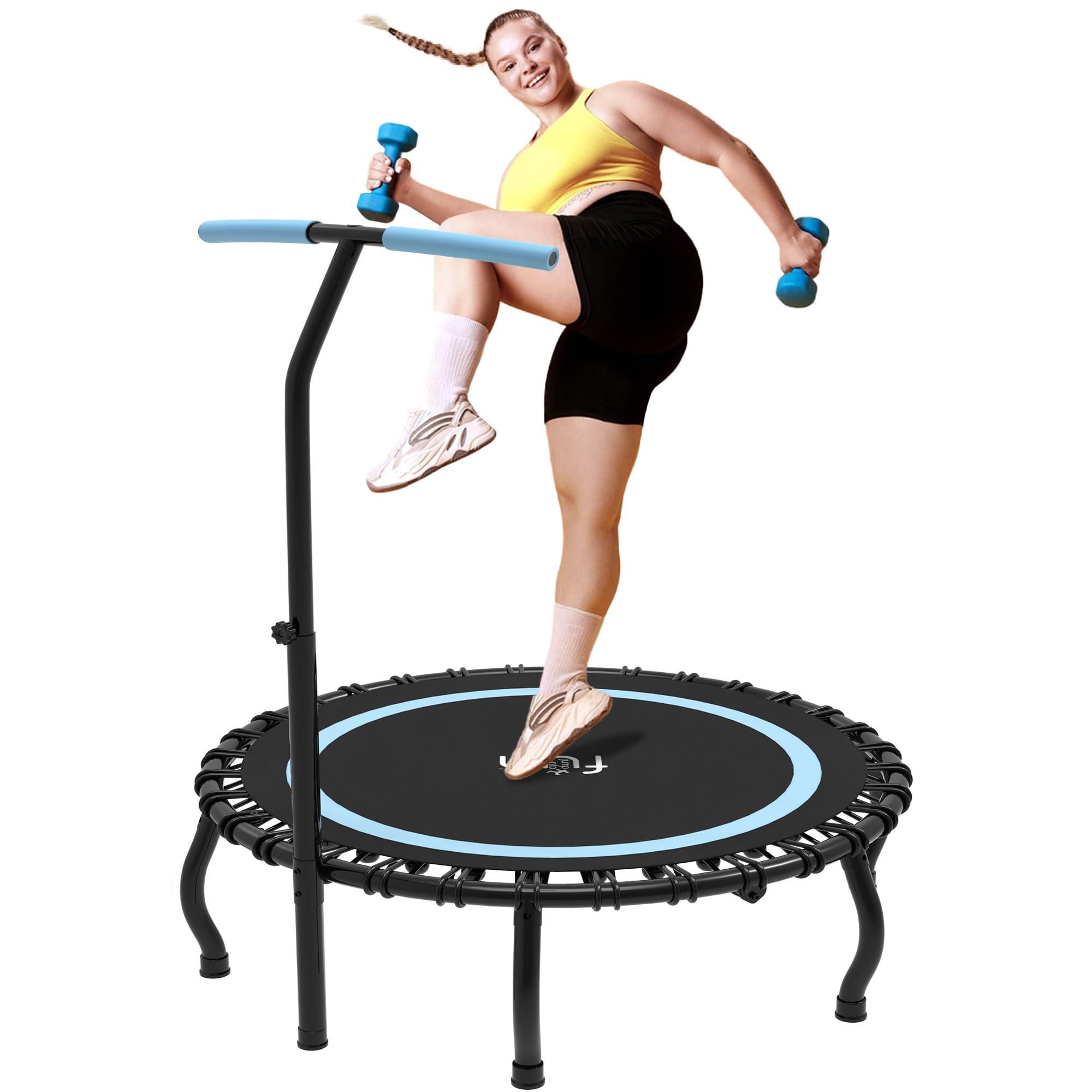 Jump Into Fun Jump Into Fun 40" Rebounder Mini Tranpoline Indoor for Adults, 330LBS Foldable Fitness Tranpoline Adults with Adjustable T-Bar Handle, Slient Exercise Rebounder for Indoor/Garden Workout, Blue