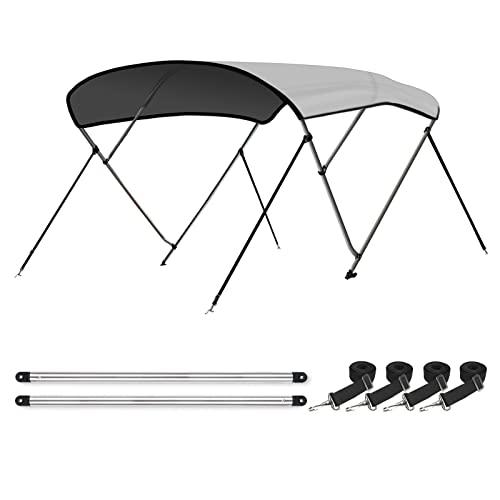 Leader Accessories Leader Accessories Light Grey 3 Bow 6'L x 46" H x 85"-90" W Bimini Top Boat Cover Includes 4 Straps 2 Rear Support Poles Mounting Hardwares Storage Boot with 1" Aluminum Frame