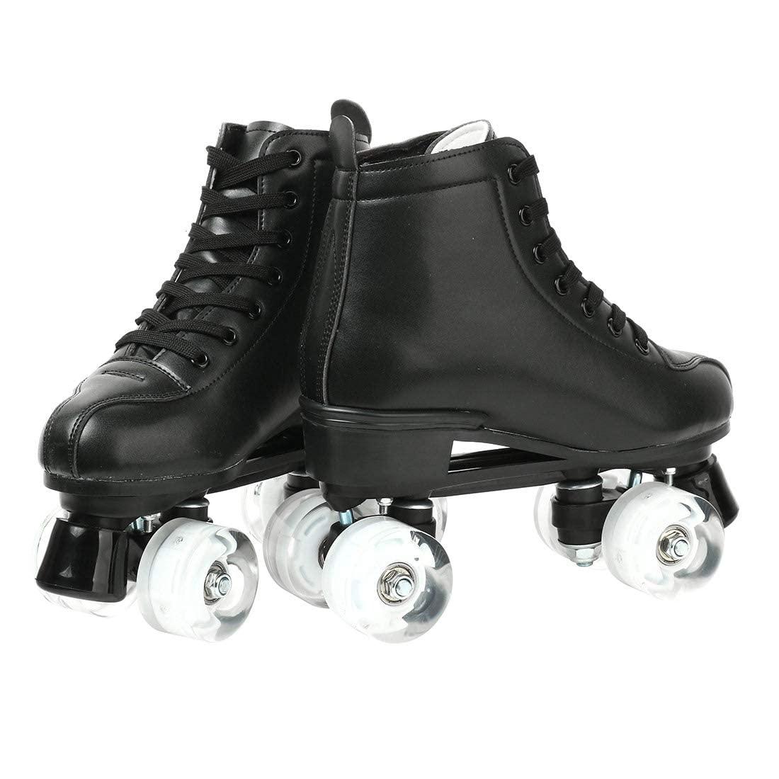 XUDREZ XUDREZ Classic Roller Skates High-Top Double-Row Leather Roller Skates for Women and Men (Black Flash Wheel,8.5)