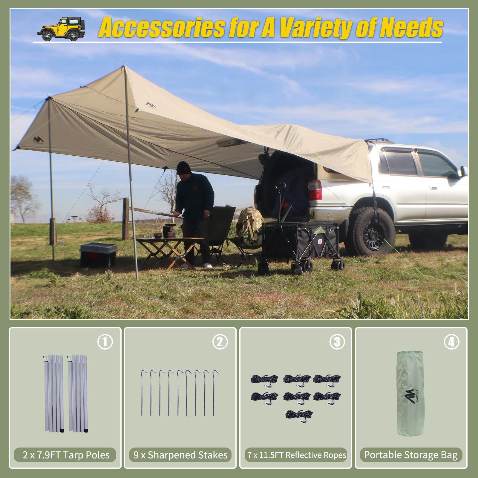 ayamaya AYAMAYA Car Awning Camping Tarp Tailgate - 14 x 16 FT Extra Large Car Tent Tarp with 2 Poles Included, Multifunctional Waterproof Rain Fly Sun Shelter Canopy for SUV Truck Jeep Outdoor Activities