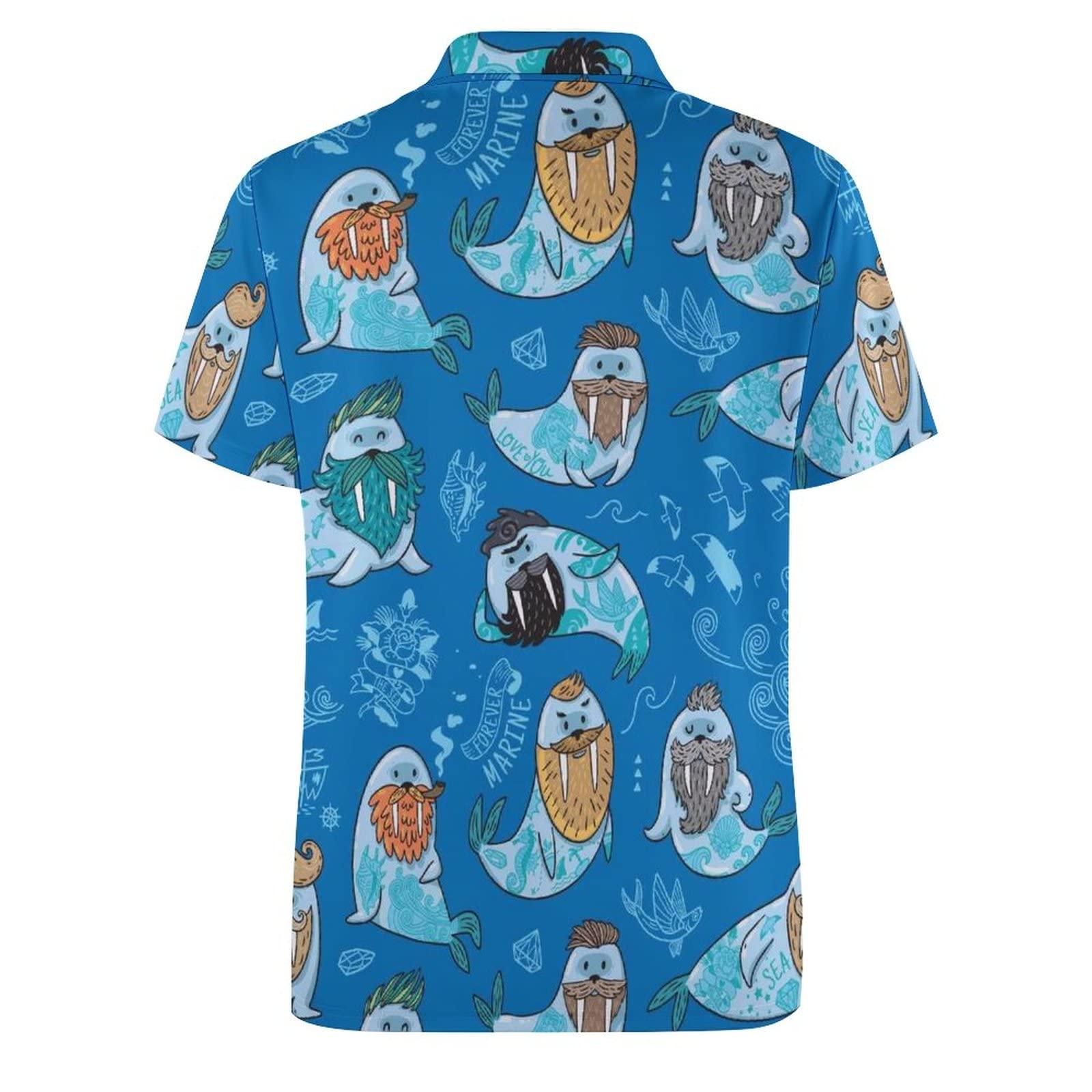 BAIKUTOUAN BAIKUTOUAN Walrus with Mustache and Tattoo Men\'s Golf Polo-Shirt Short Sleeve Jersey Tees Casual Tennis Tops 3XL