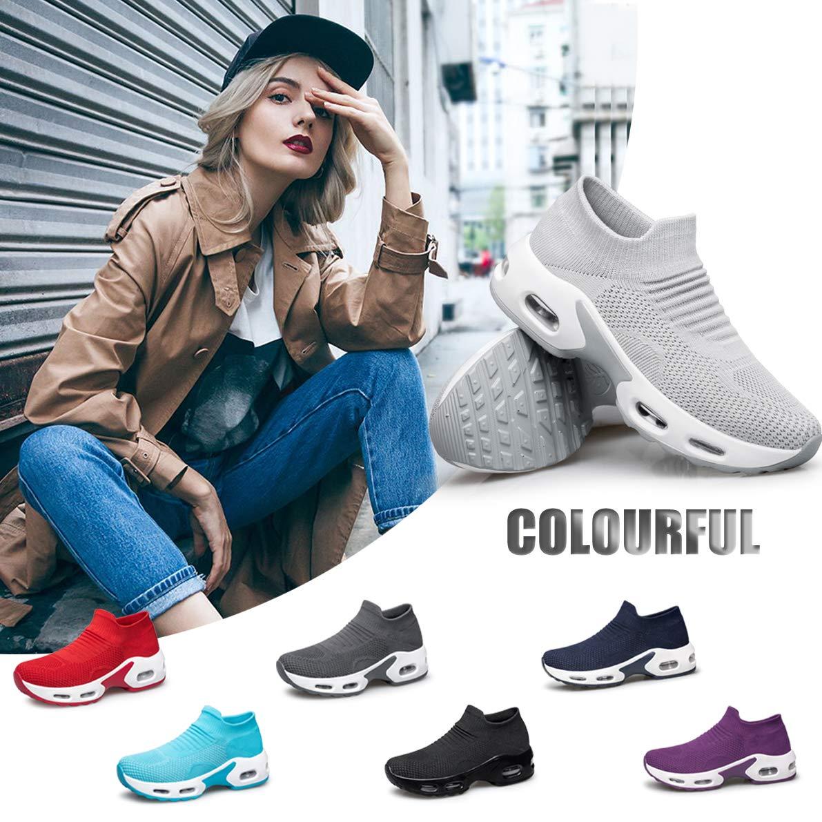 YHOON YHOON Women\'s Walking Shoes Sock Sneakers - Mesh Slip On Air Cushion Driving Modern Jazz Dance Casual Work Running Shoes Grey,6.5