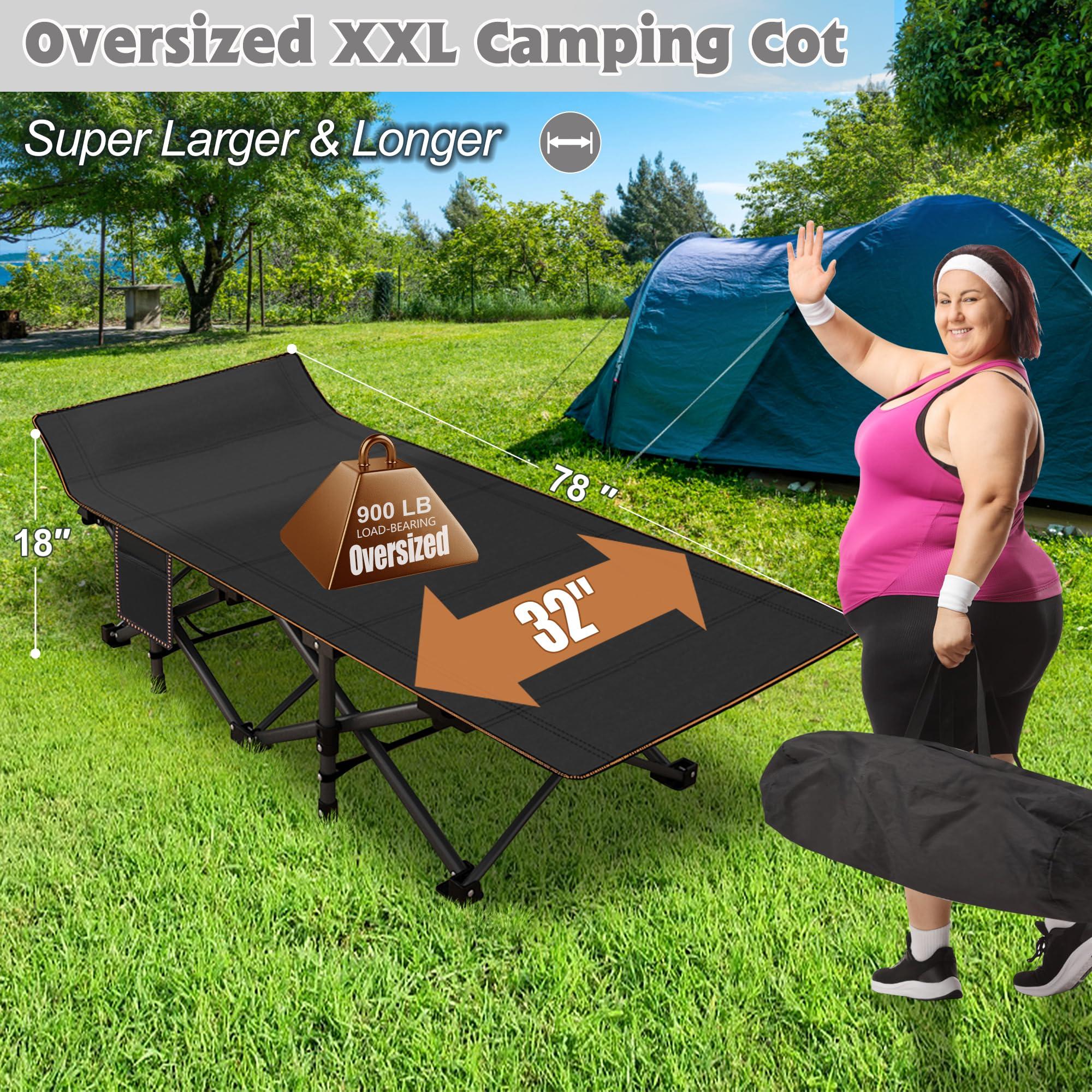 ABORON ABORON Oversized XXL Folding Camping Cot W/Mat for Adults, 78" L x 32" W x 18" H, Heavy Duty Outdoor Bed with Carry Bag,1200 D Layer Oxford Travel Camp Cots