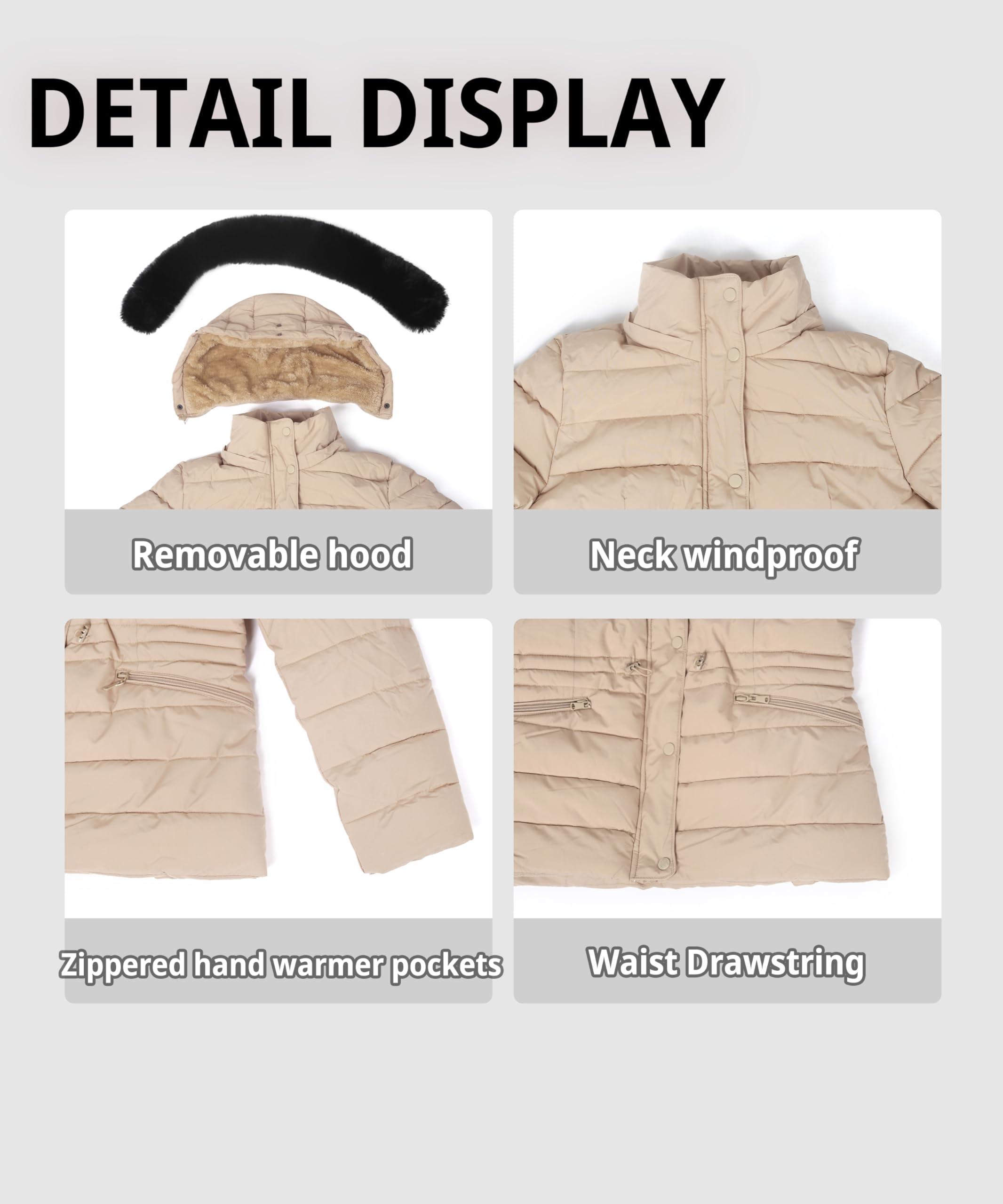 BodiLove BodiLove Women's Winter Quilted Puffer Short Coat Jacket Plus Size with Removable Faux Fur Hood and Zipper