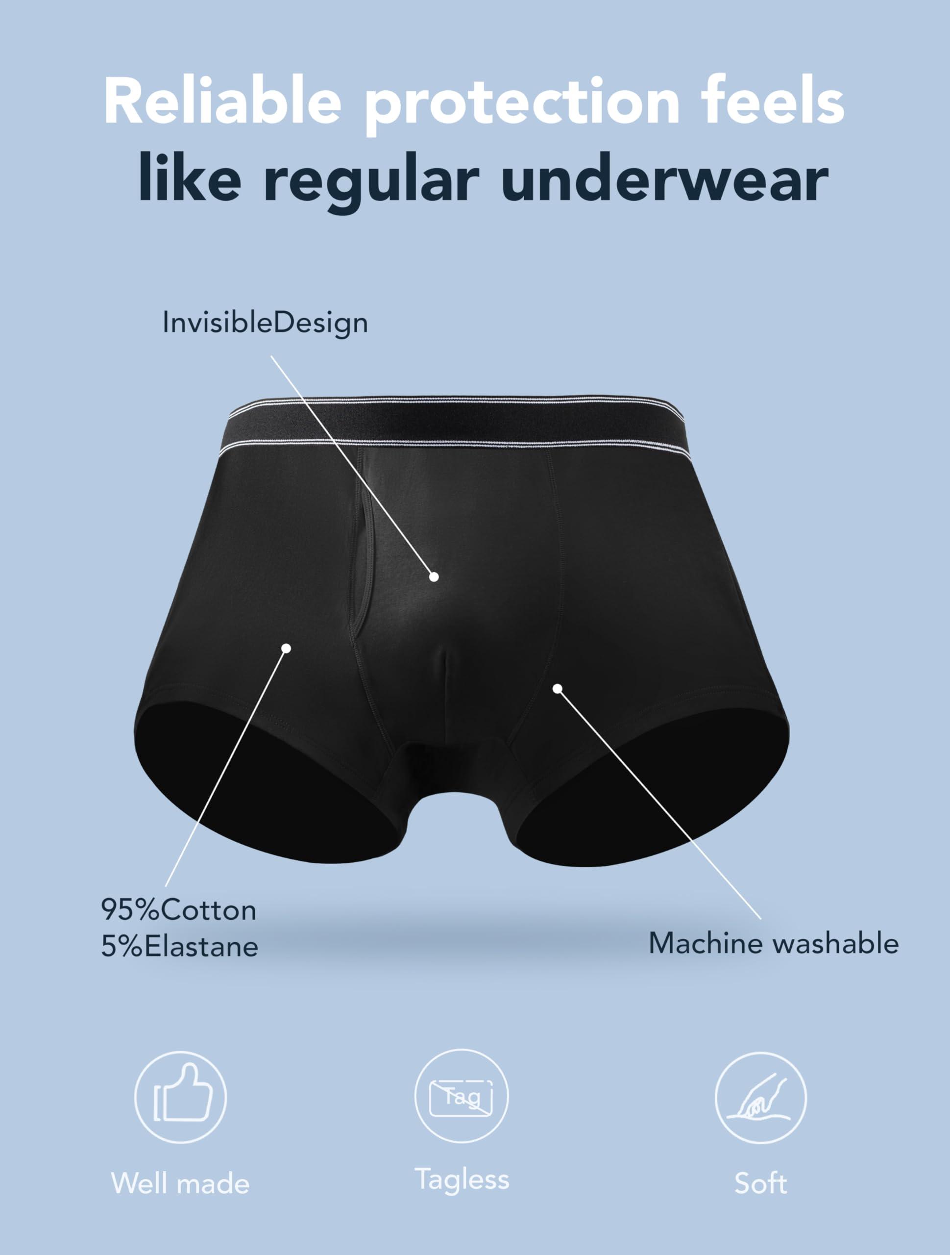 TIICHOO TIICHOO Mens Incontinence Underwear Washable Cotton Incontinence Boxer Briefs with Front Fly 3 Pack (3X-Large, 3 Black)