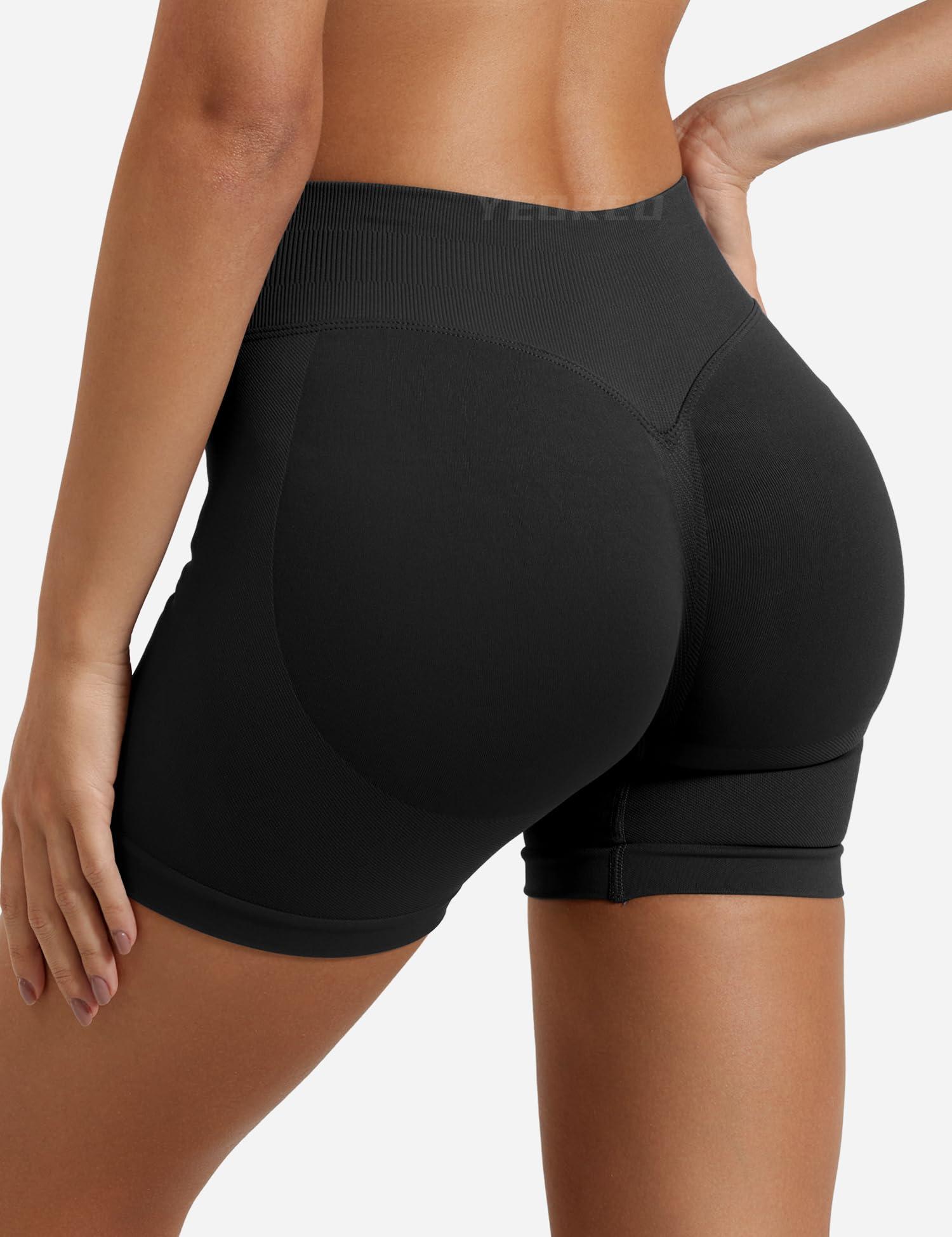 YEOREO YEOREO SoftHue Women Workout Gym Impact Shorts Hidden Scrunch Butt Lifting 2.5"/3.6"/4.5"/6" Seamless Shorts Black XXL